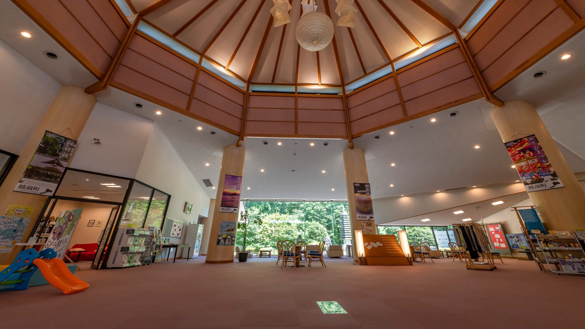 It is a bright and open lobby