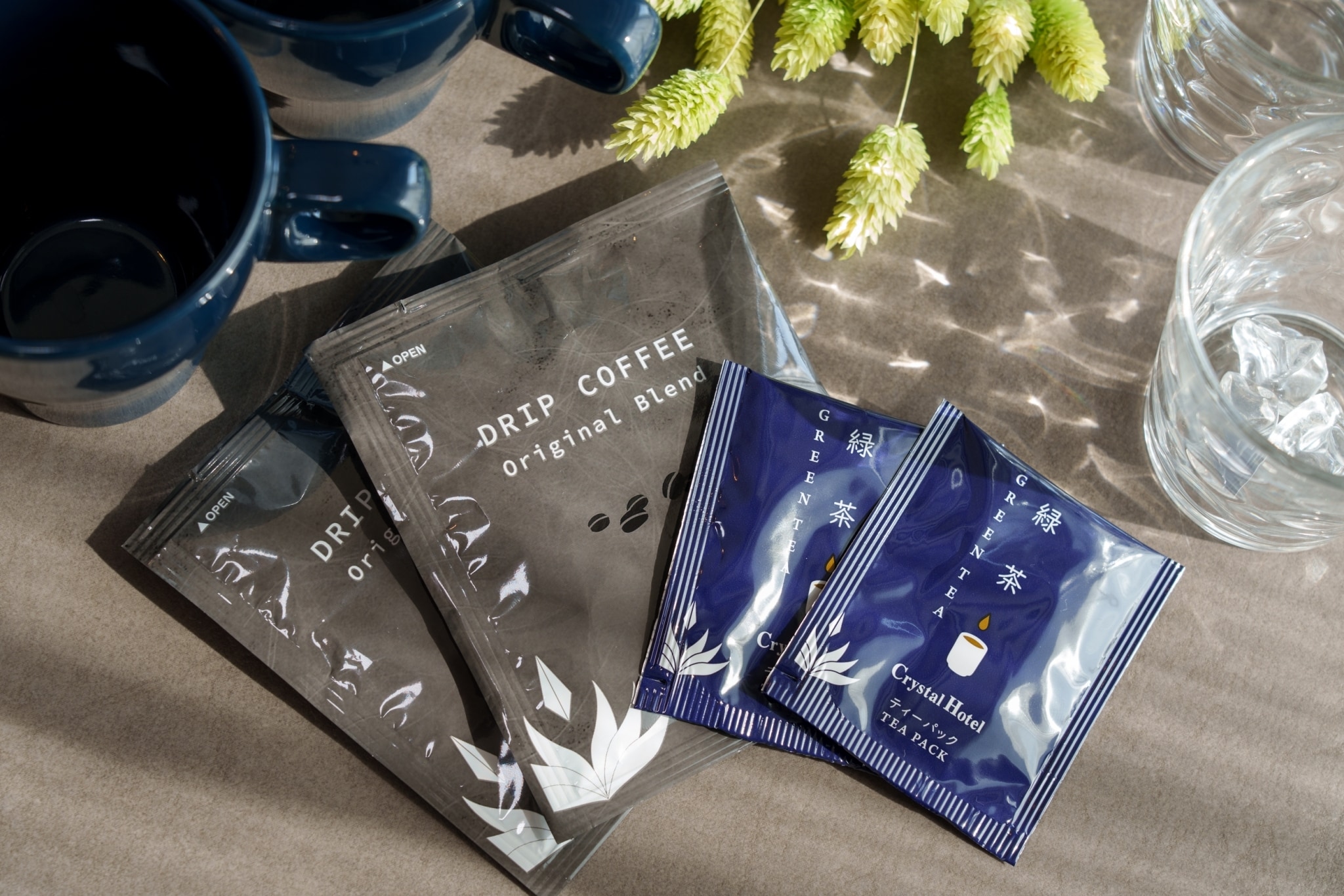 Coffee packs and green tea packs