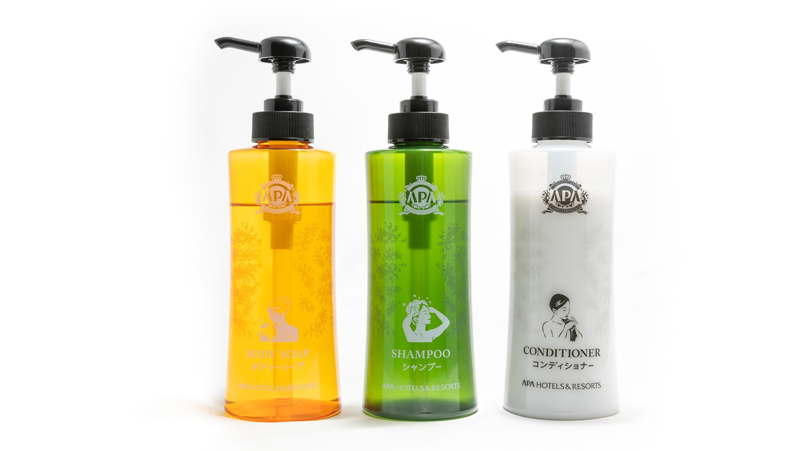 Shampoo, conditioner, body soap