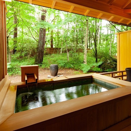 Ukatsuki，一個日式房間，帶有柏木包裹的露天溫泉浴池