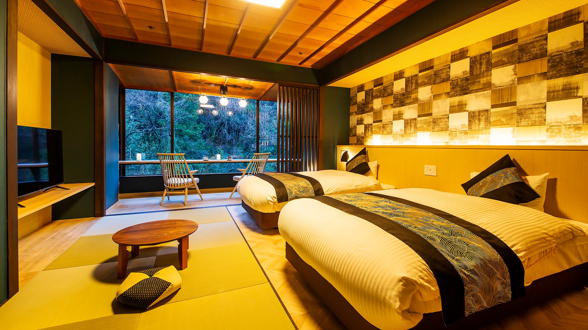[Premium Japanese-Western style room-Ayakaan] A modern guest room with a calming Japanese element.