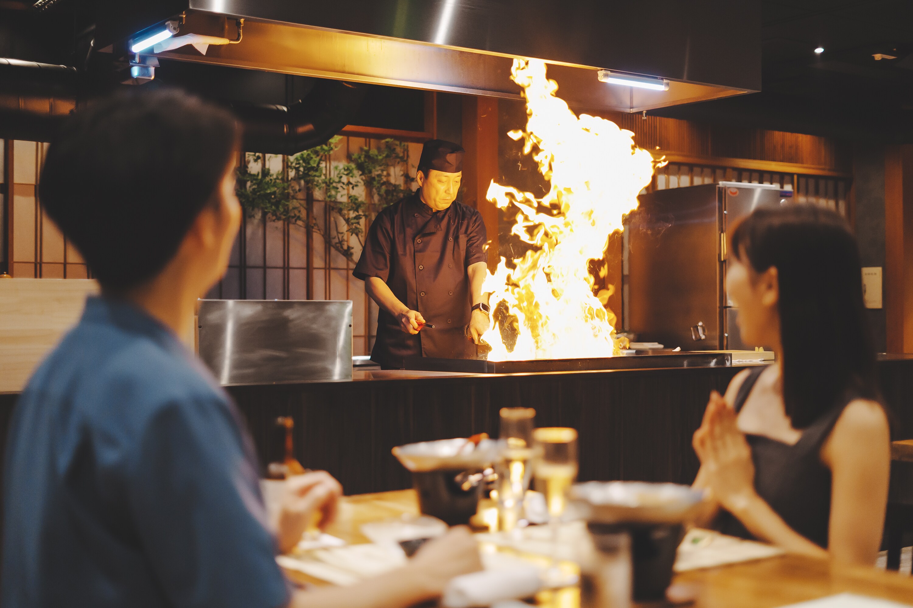 Main dishes cooked in the live kitchen