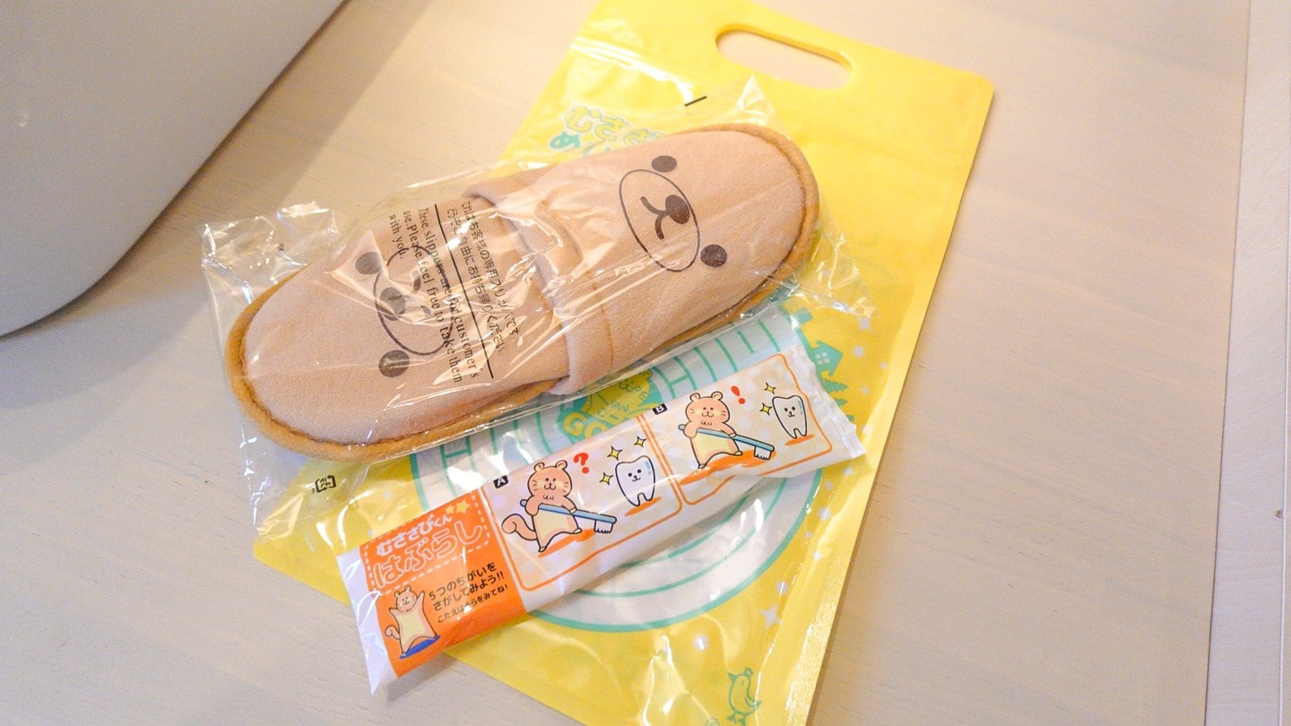 Children's amenities: toothbrush, slippers, bag