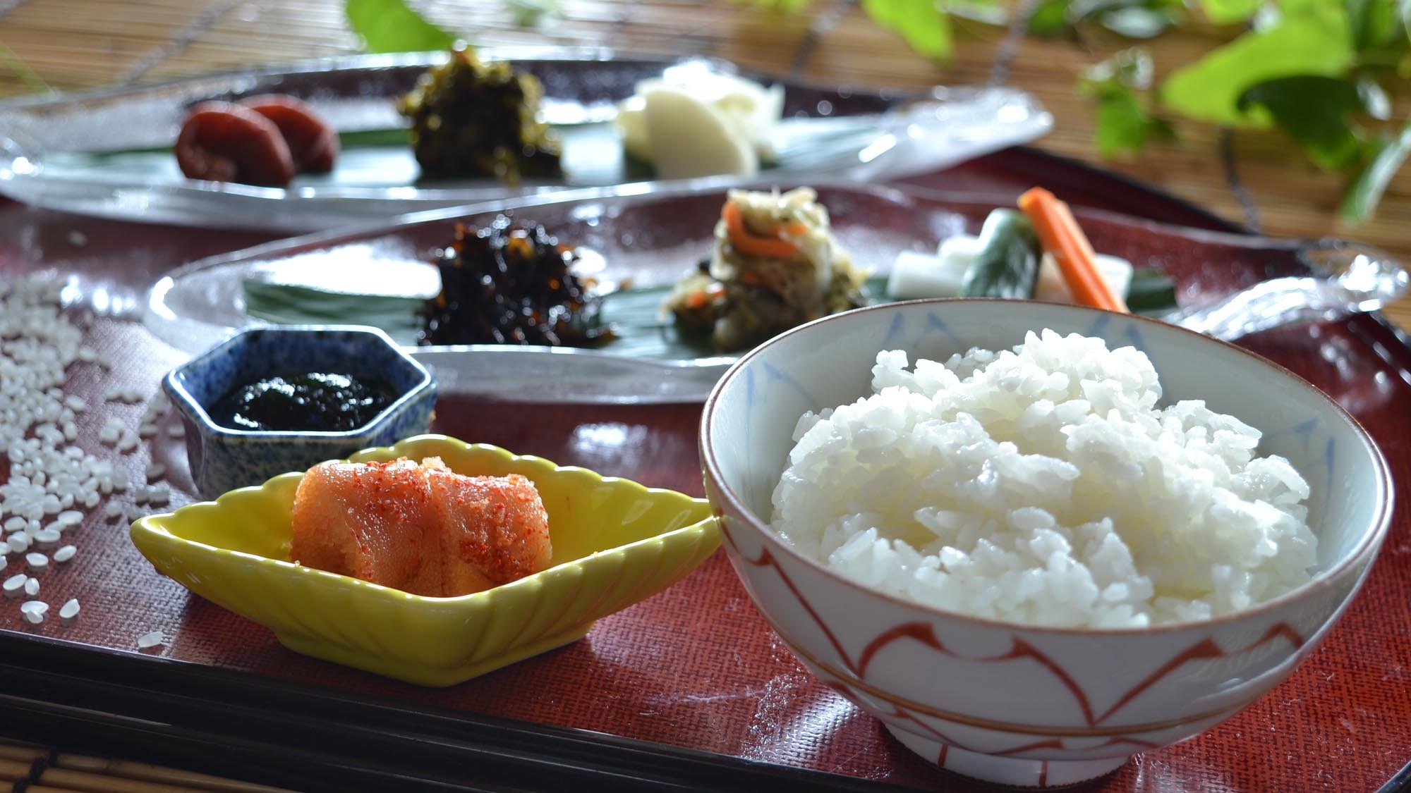 Nasi putih (gambar): Nasi putih yang baru dimasak dan nasi pendamping.