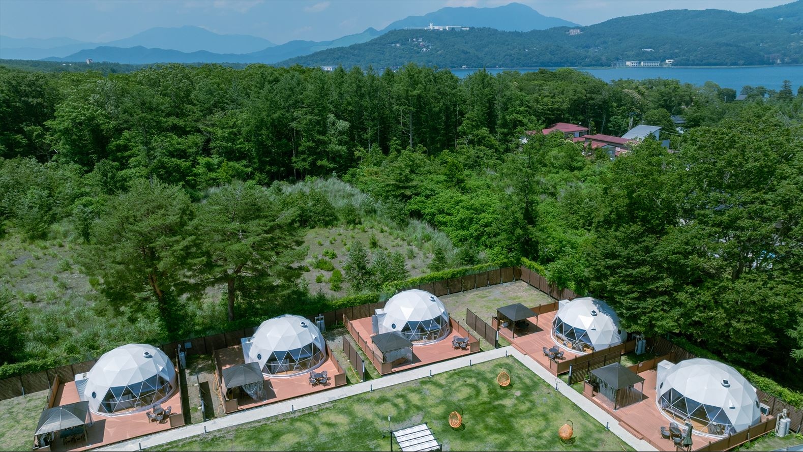 Dome tent exterior drone photography