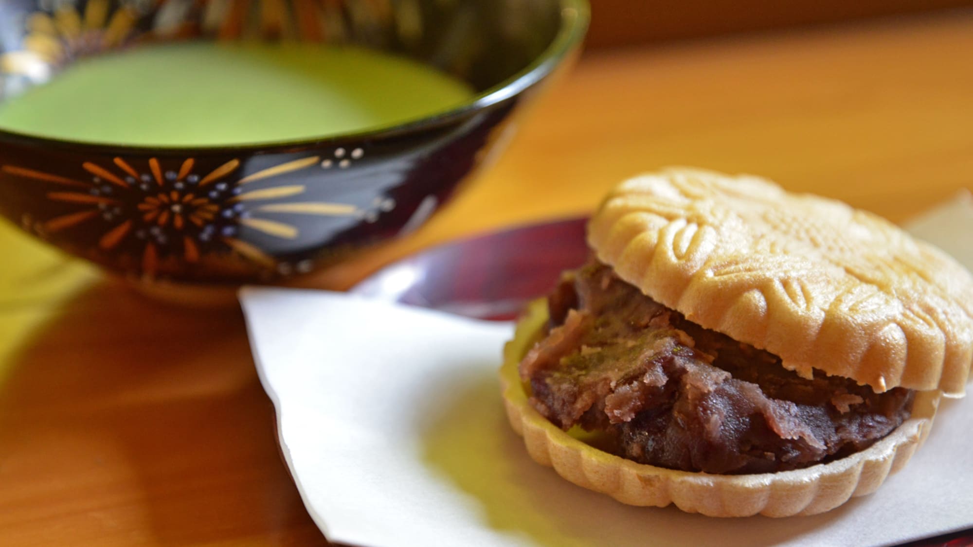 * Supper example (dessert) / The end of the meal is the popular handmade Monaka and Matcha.
