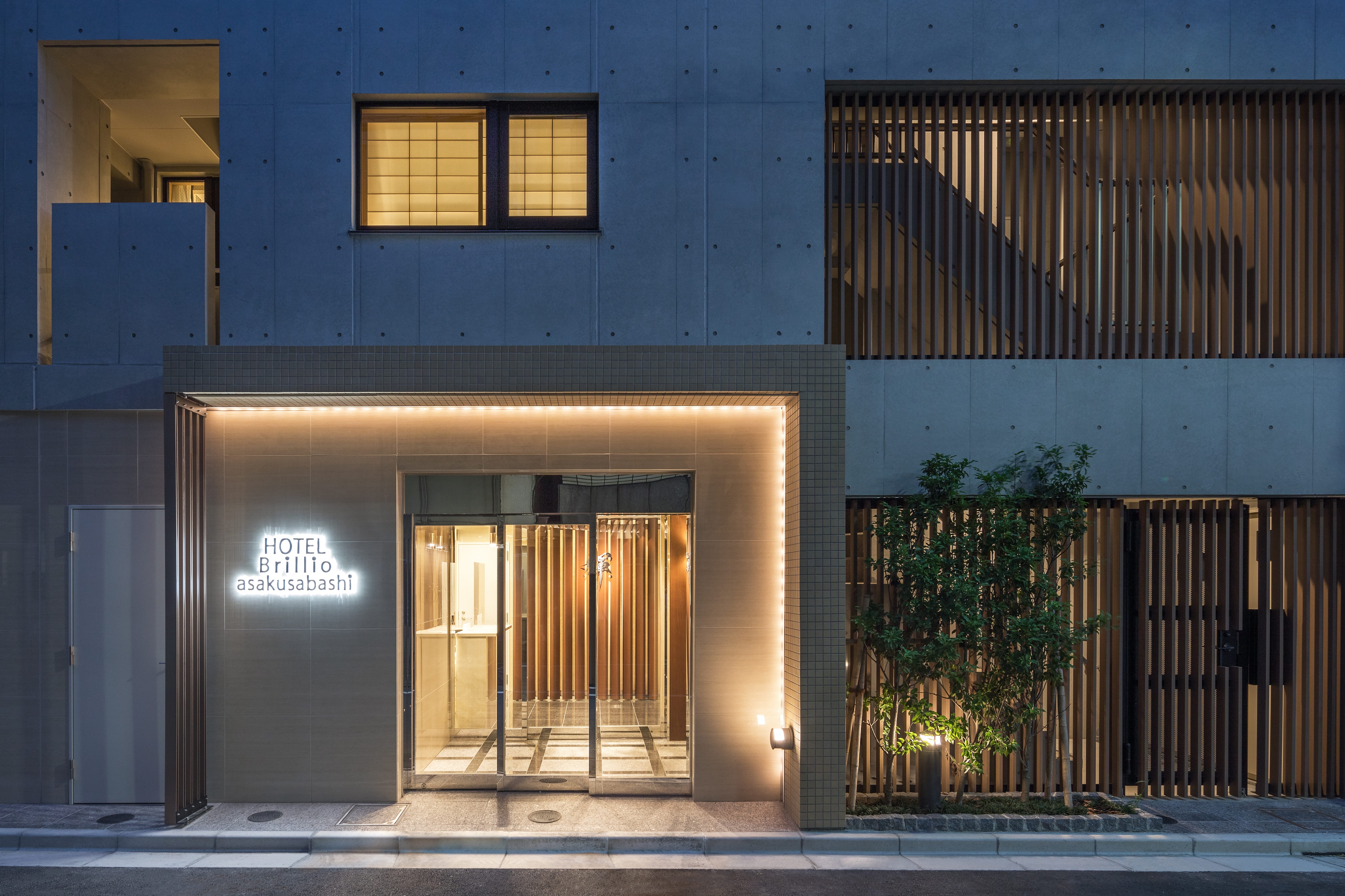 Hotel exterior at night