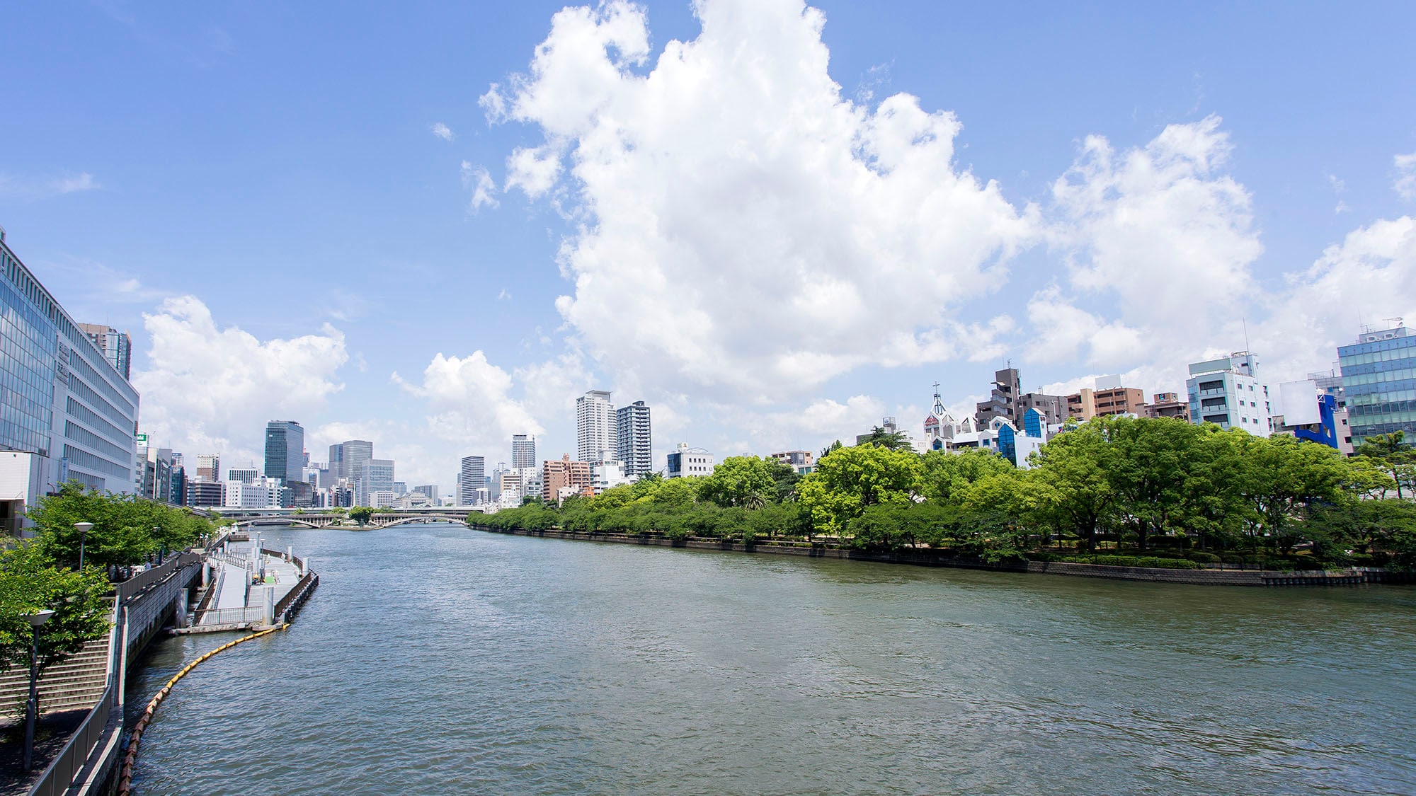 ・[Sightseeing in Osaka] The Okawa River flows by the hotel. Parks and green paths are maintained along the river, making it perfect for a walk!