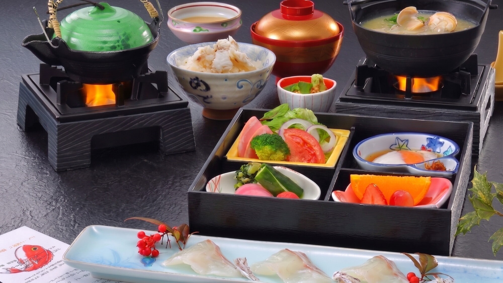 【早餐】Bankokuya 著名的鲷鱼粥和包含山形县特色美食的日式早餐套餐。