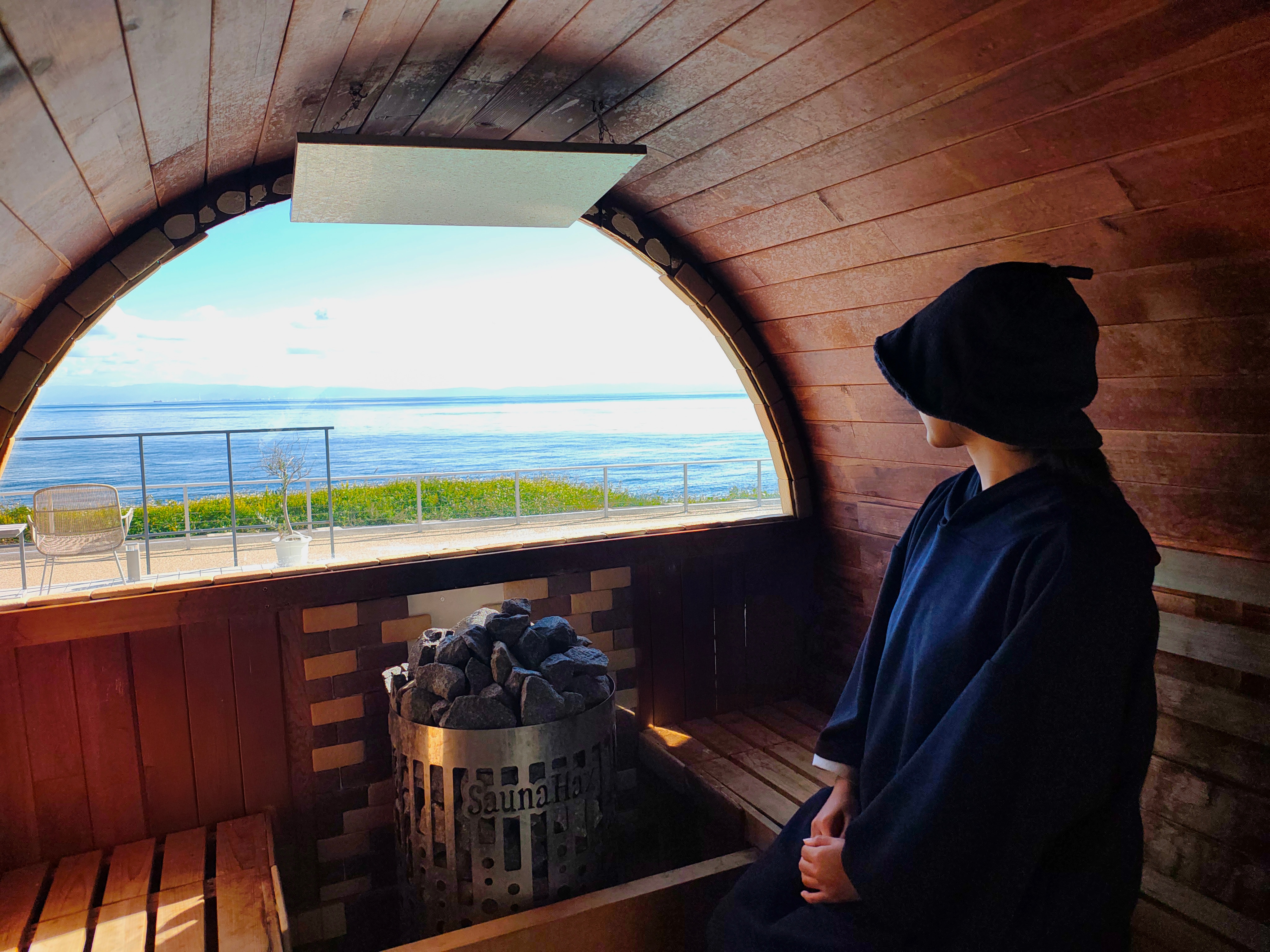 배럴 사우나 및 대출 사우나 판초