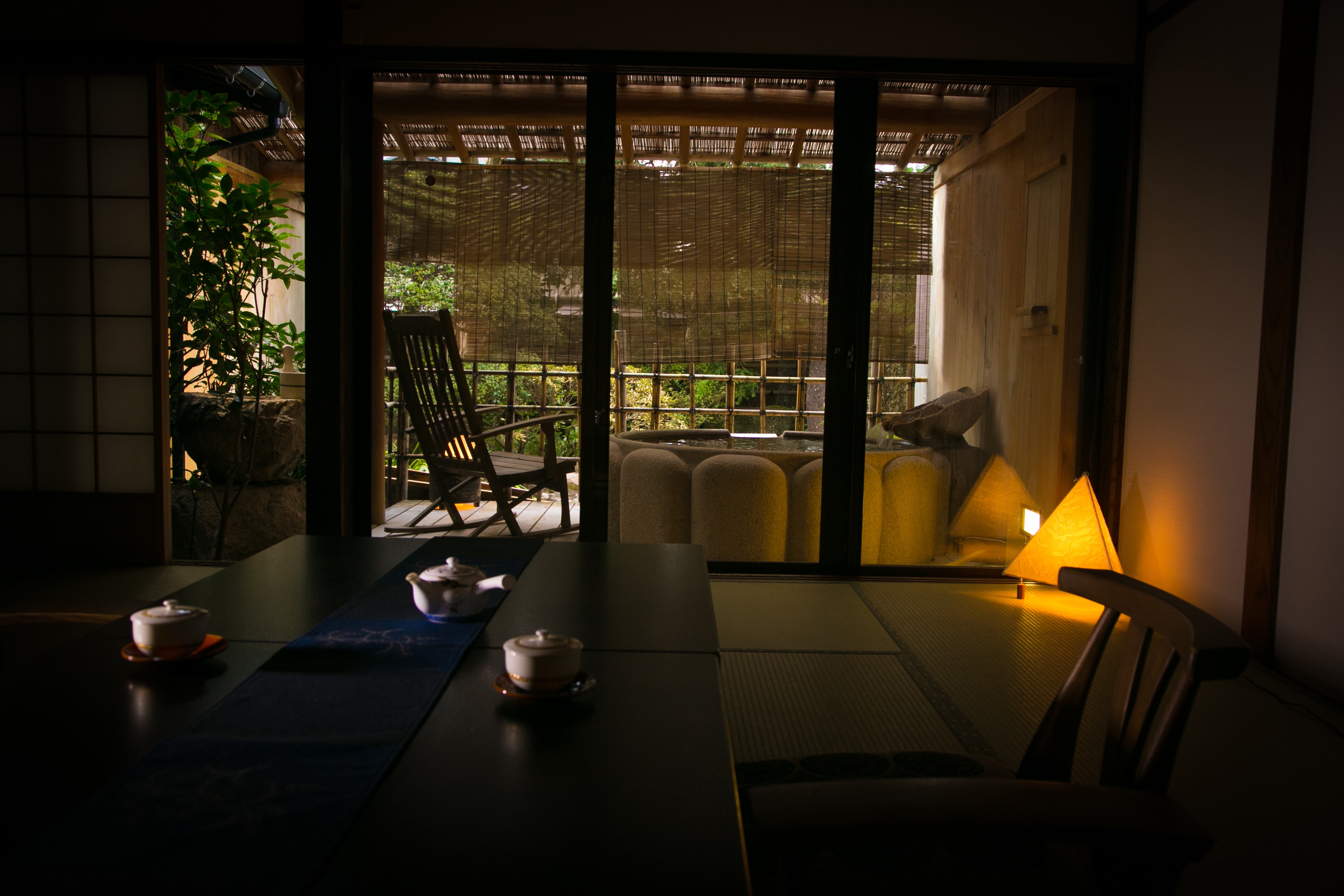 Maisonette style room with open-air bath, futon type
