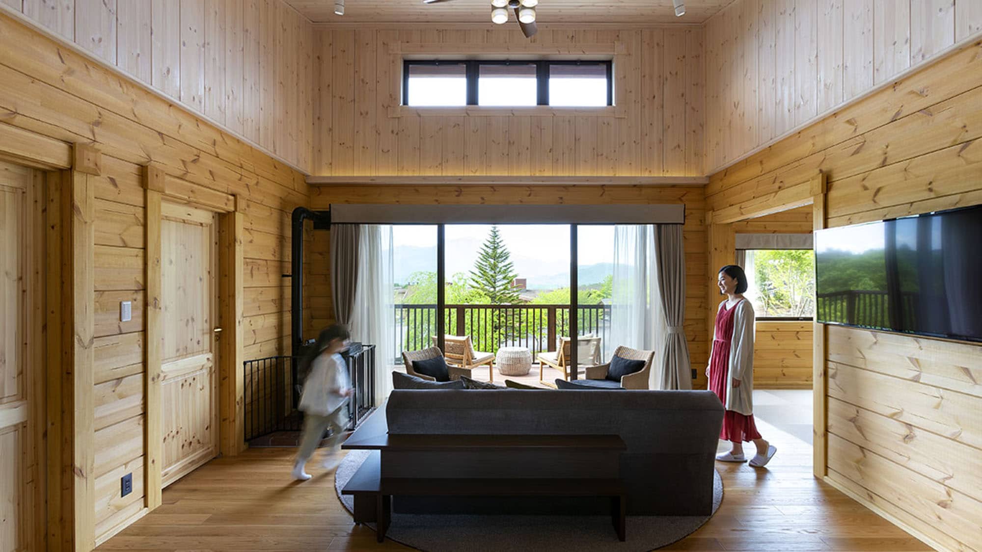 Open-ceiling living room