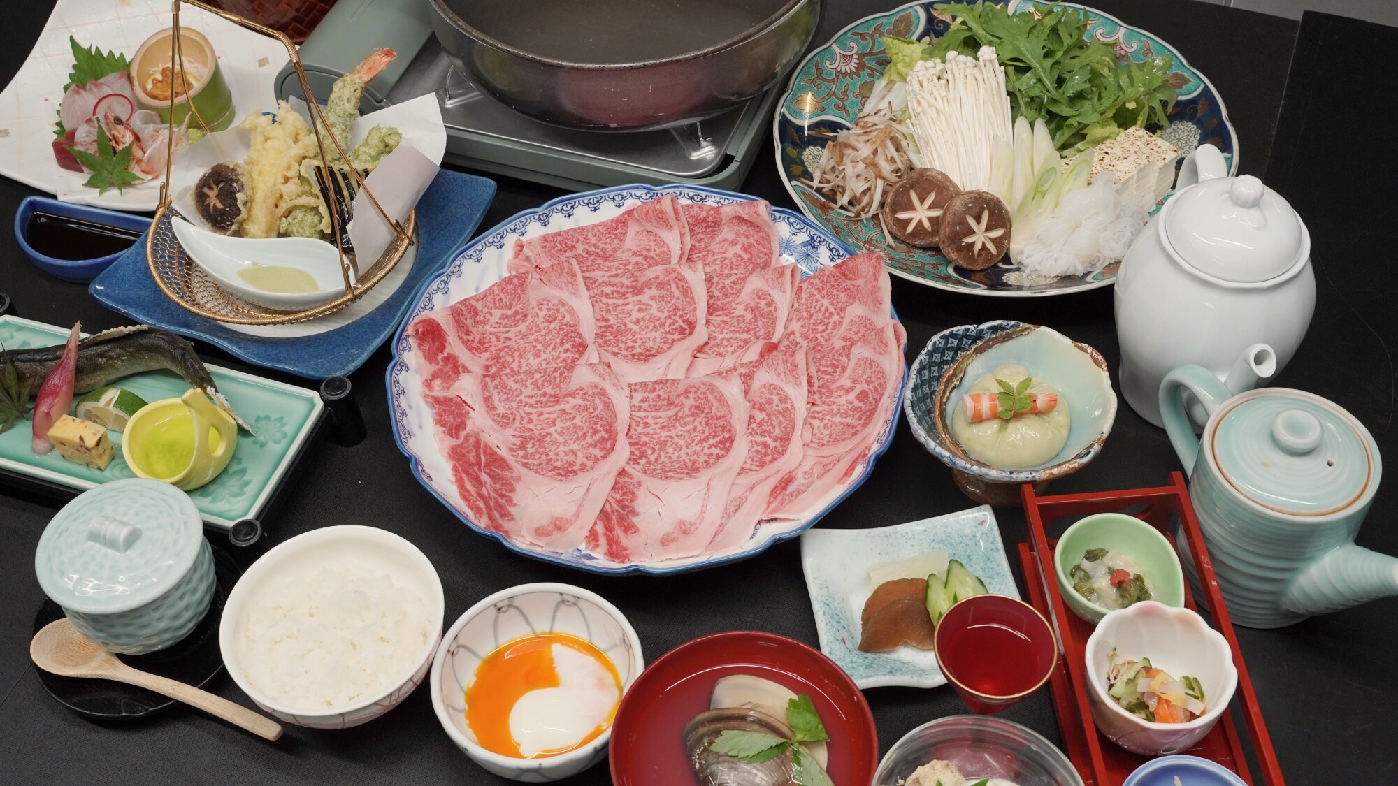 Oita Wagyu Beef Sukiyaki with a Soft-boiled Egg