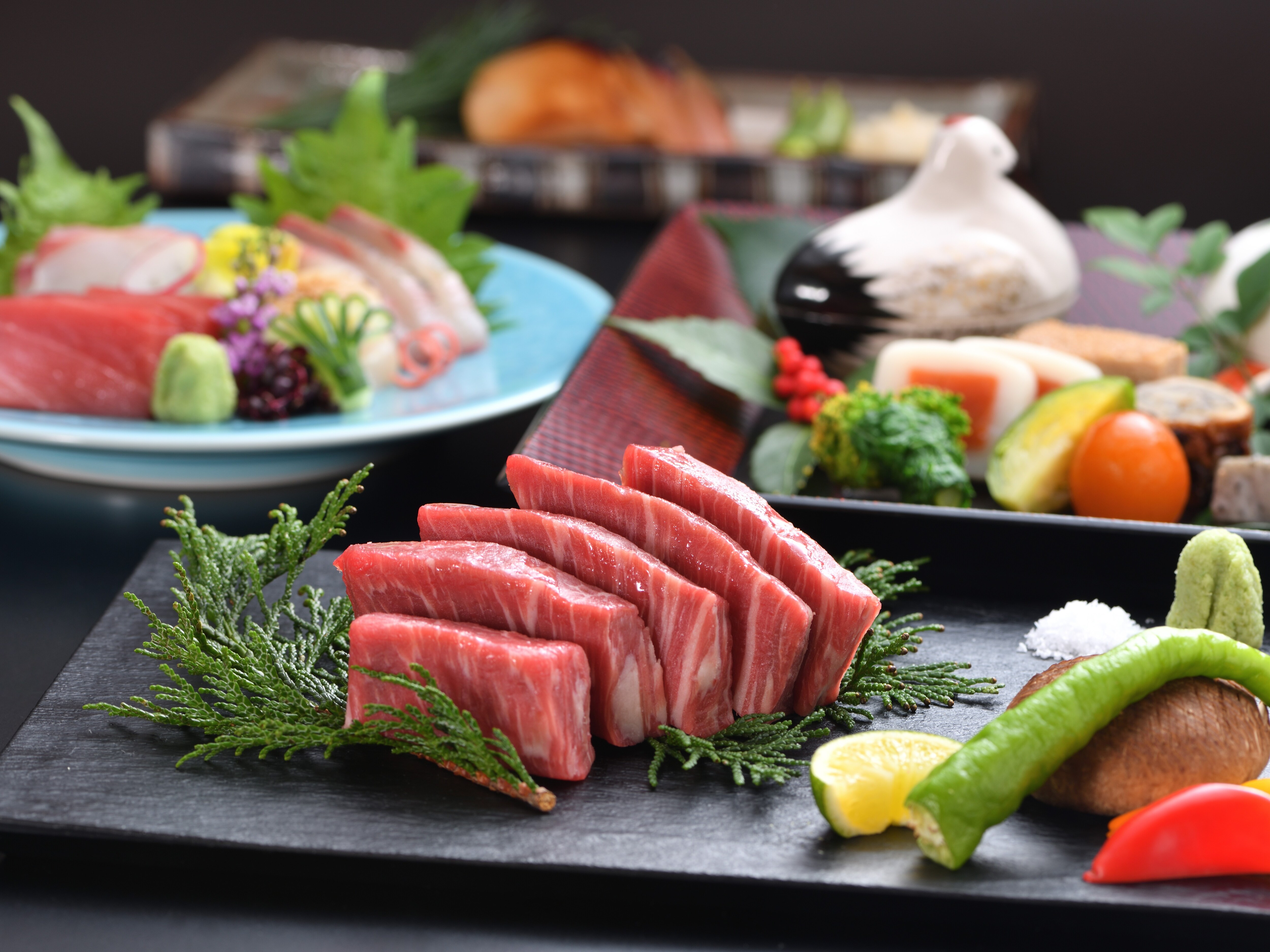 Kyoto Kaiseki musiman dan steak daging sapi domestik 80g