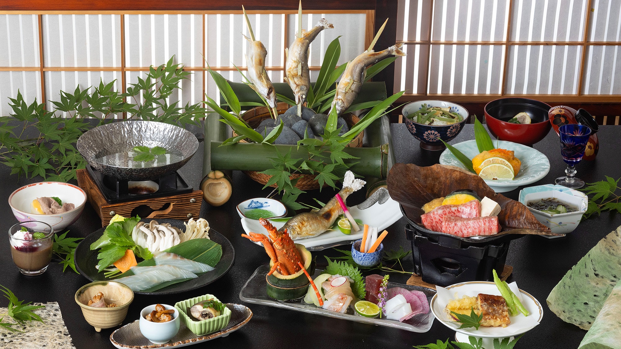 [Our most popular choice] A luxurious kaiseki meal featuring Awa beef, Naruto sea bream shabu-shabu, and spiny lobster sashimi, allowing you to savor the flavors of Tokushima.