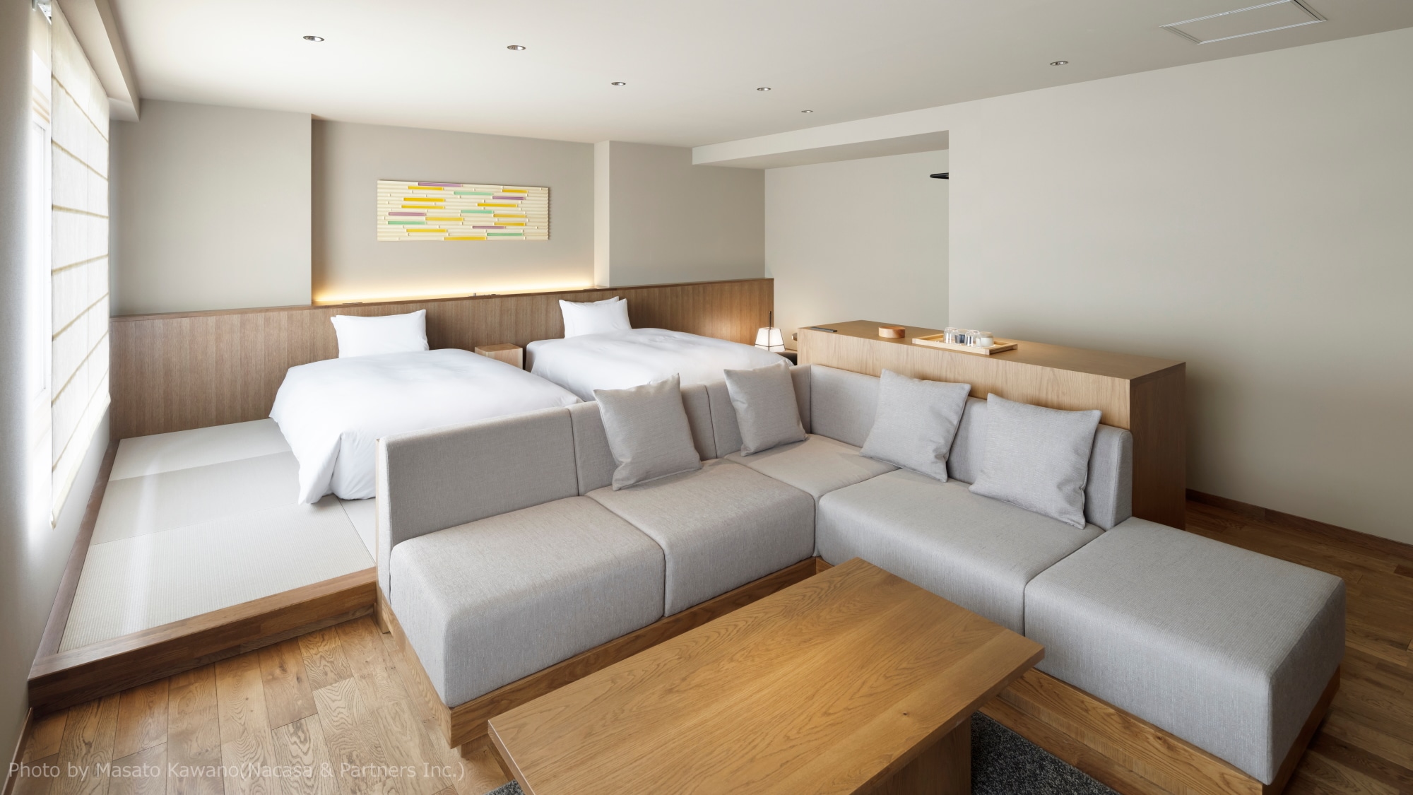 [New guest room] Designer Twin Room: Decorated with washi paper and bamboo, this room is sophisticated yet has a traditional Japanese feel.