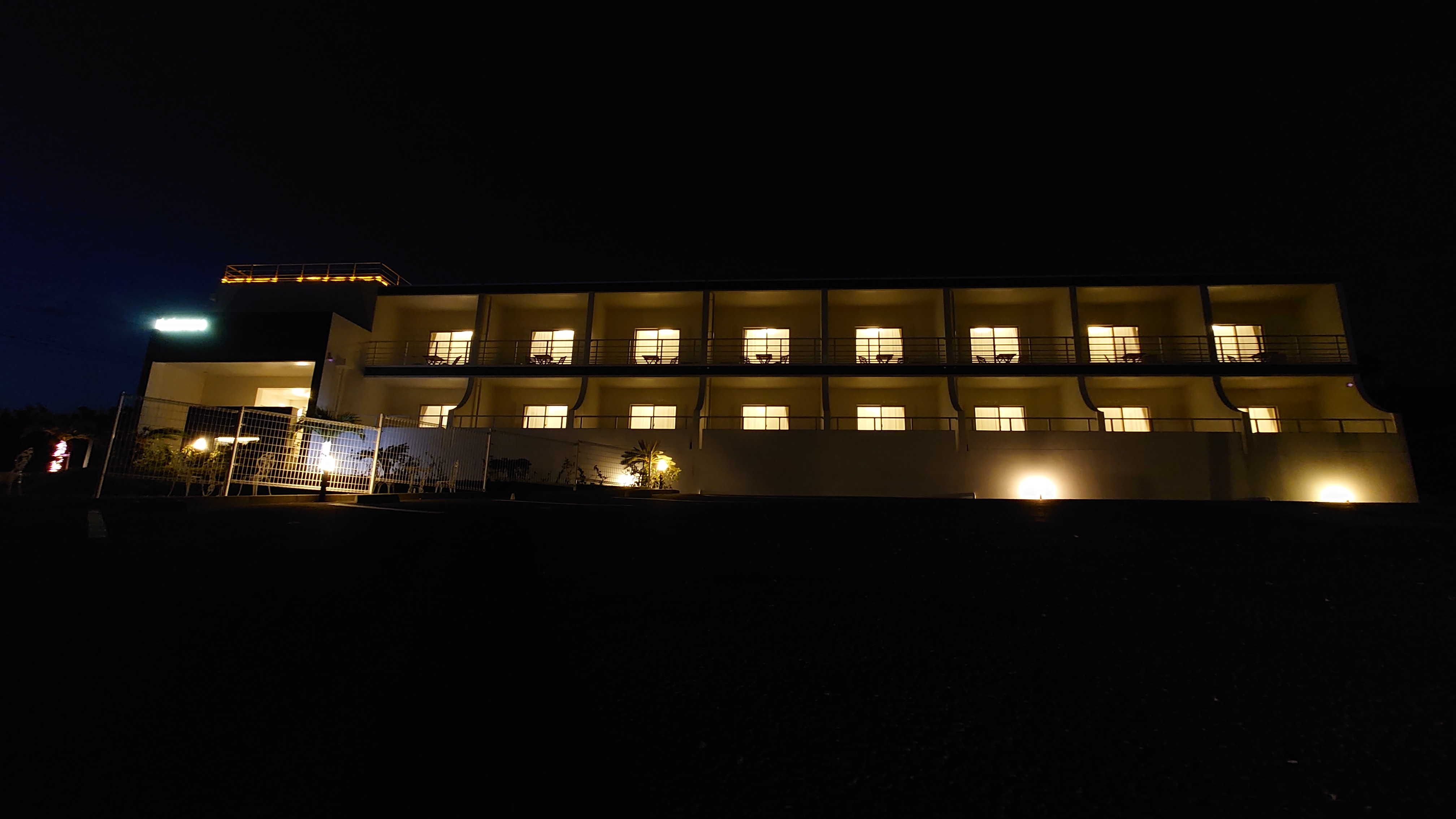 Hotel exterior at night