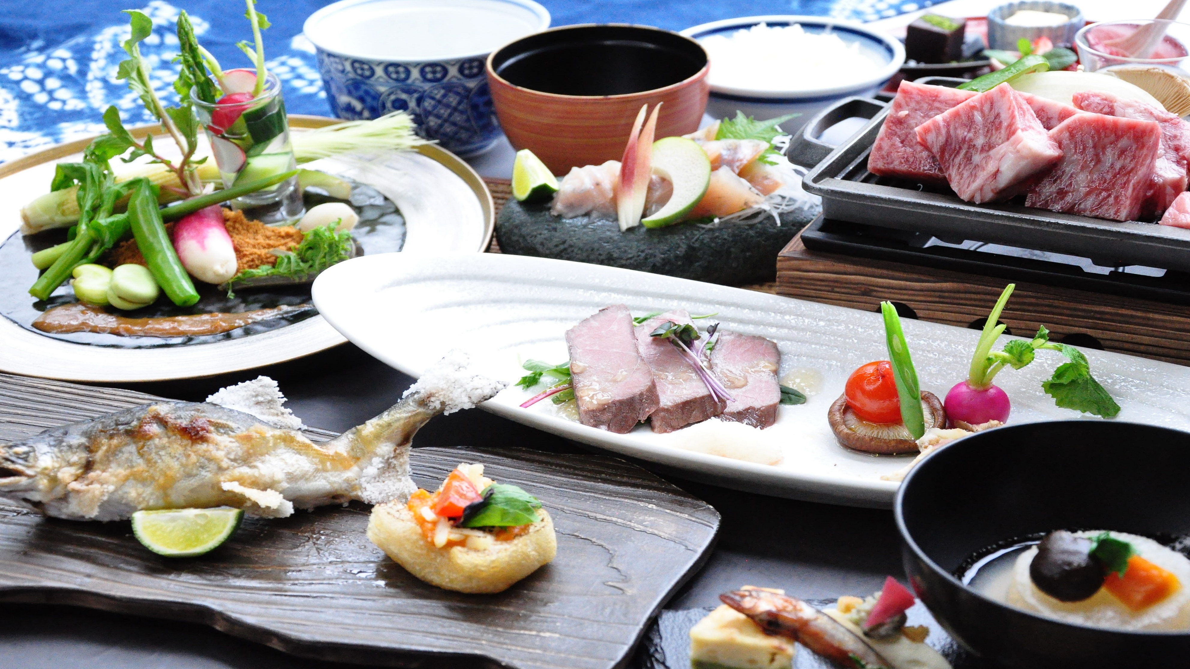 ★ Gourmand plan with "Amago no Konbu Jime" & "Tokushima Prefecture Japanese Black Beef Teppanyaki"