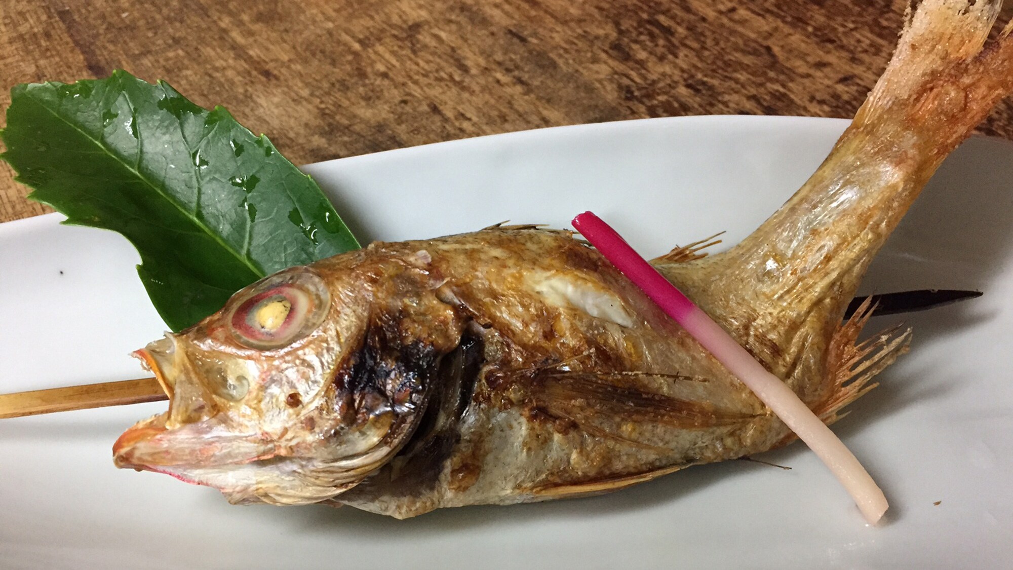 Locally caught salt-grilled rosy seabass