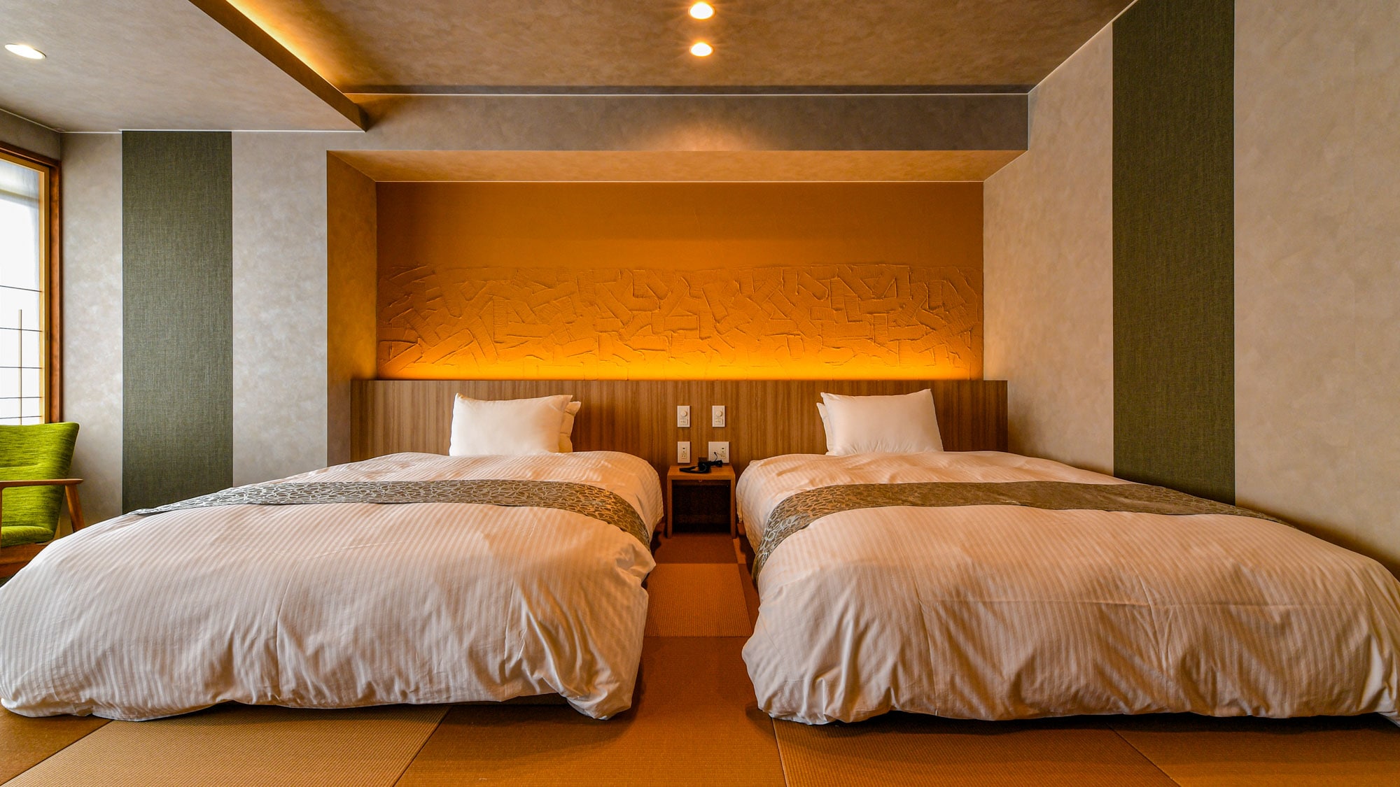 Japanese modern room with 2 double beds