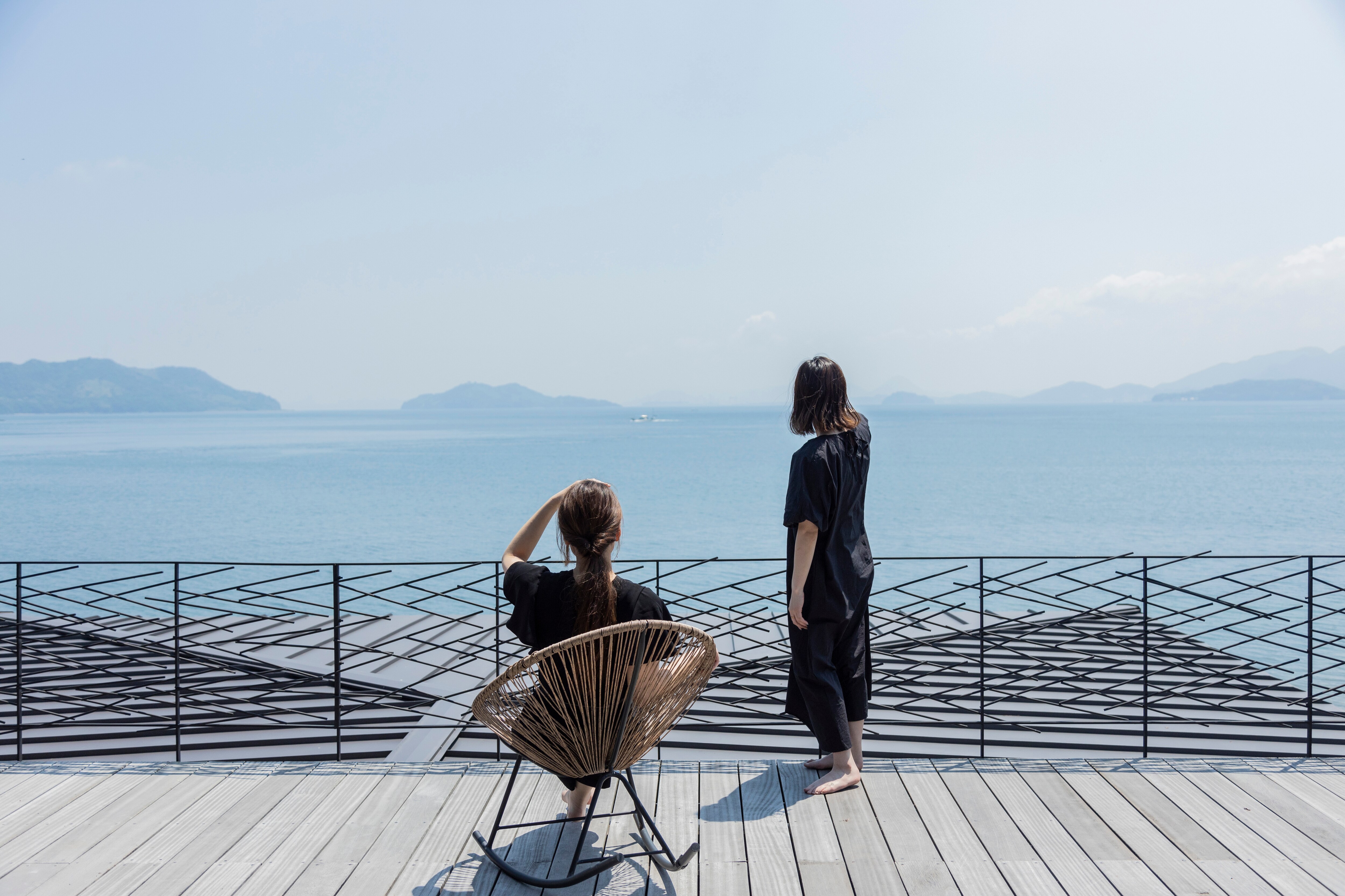 Second floor wooden deck overlooking the Seto Inland Sea
