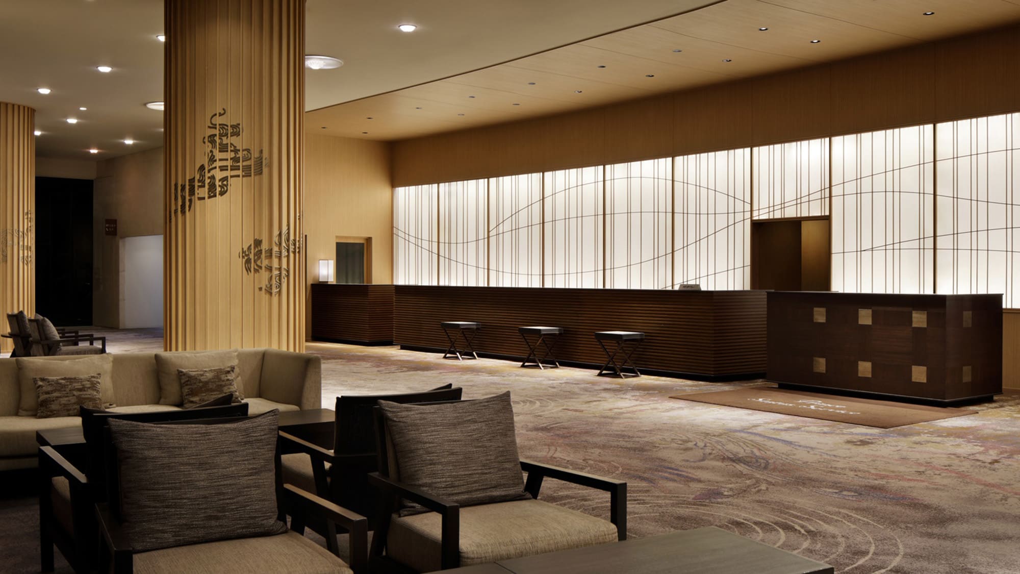 In front of the front desk