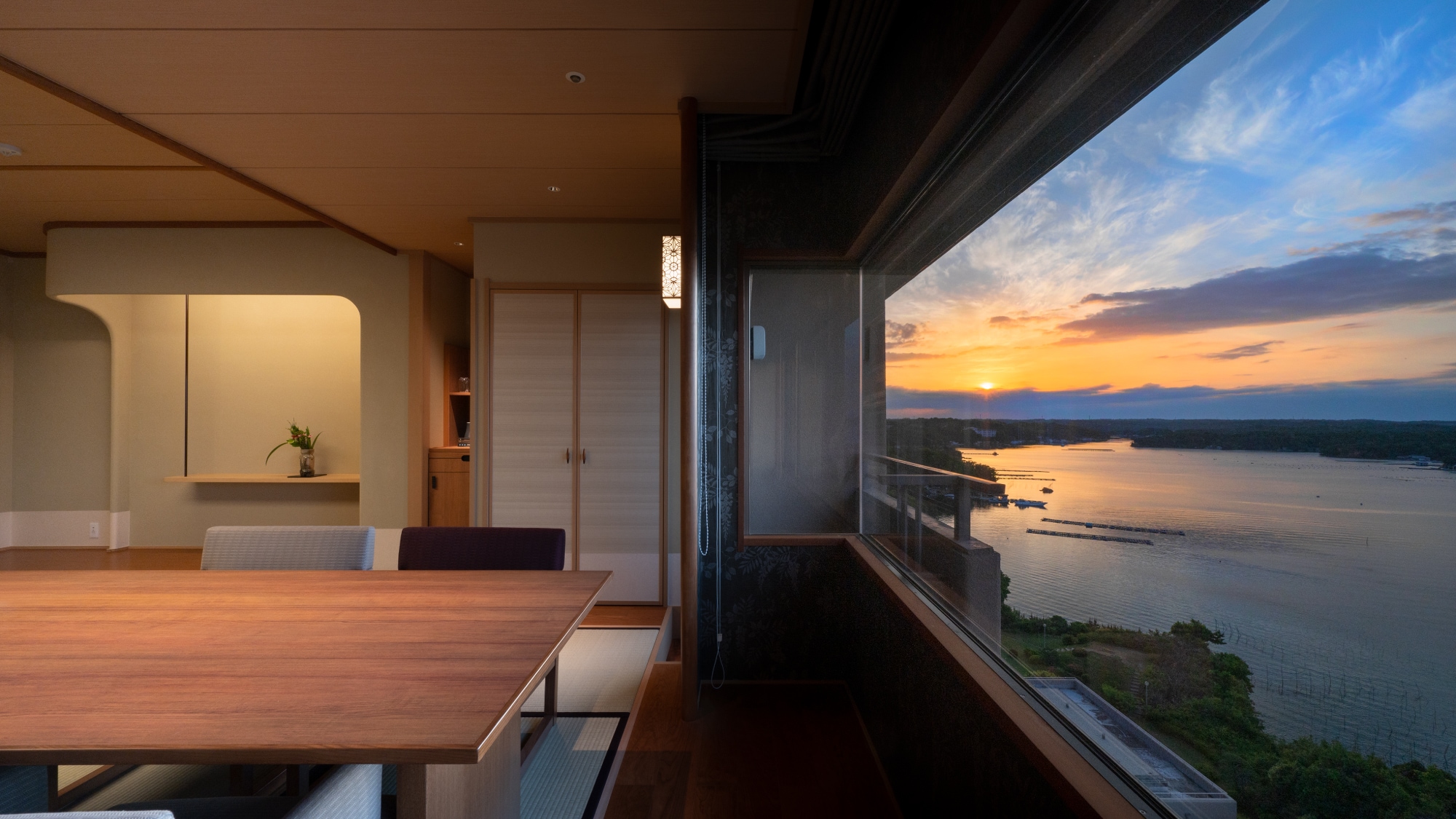Morning view from a pure Japanese-style room on the special floor "Suikei"