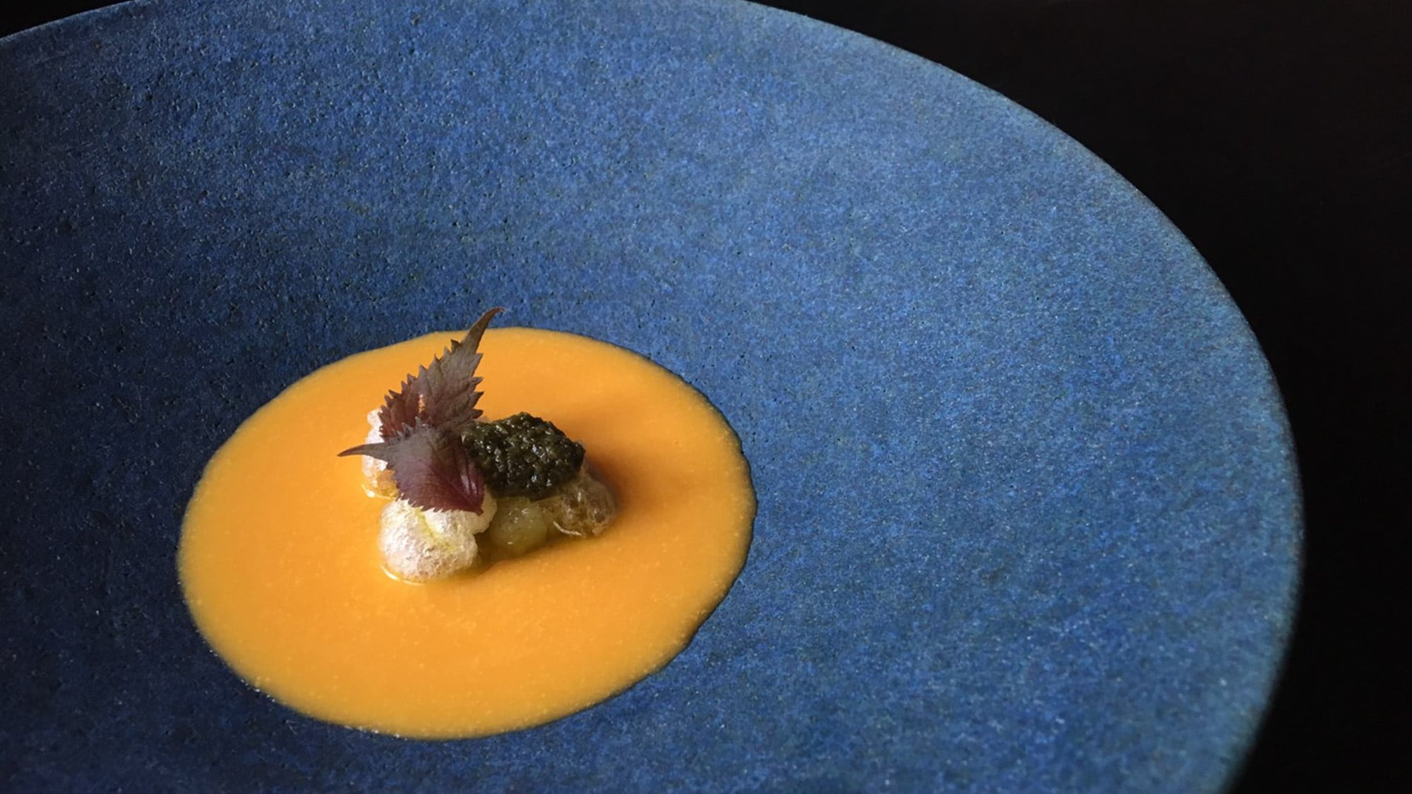 *Dinner example: fried rice cakes, butternut squid soup, and shiso paste