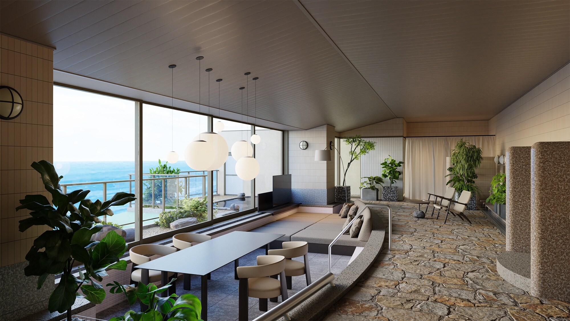 [ห้องอาบน้ำใหญ่เดิม] มีอ่างอาบน้ำกลางแจ้งพร้อมวิวทะเลจากแหล่งน้ำและซาวน่า