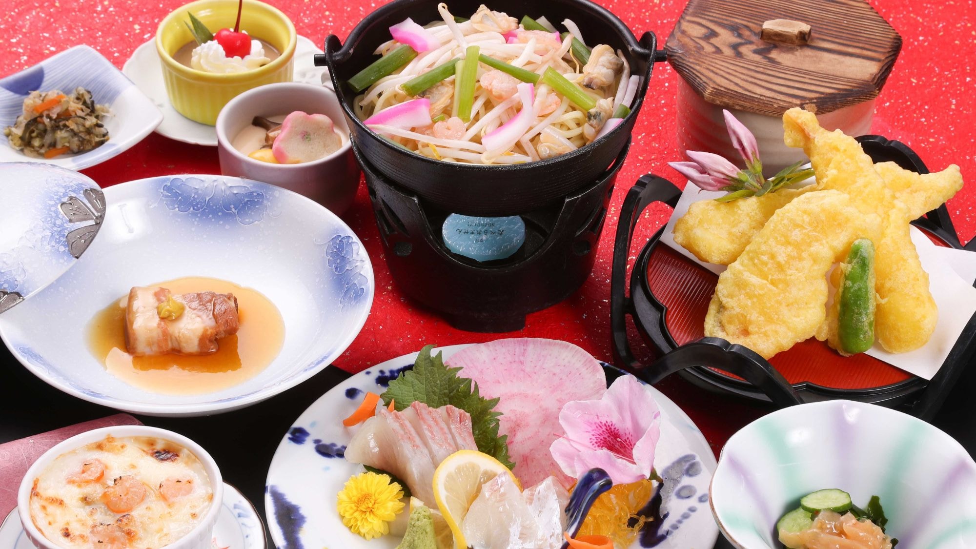 [Standard Kaiseki] Seafood gratin, Nagasaki champon hotpot, Nagasaki specialty braised pork