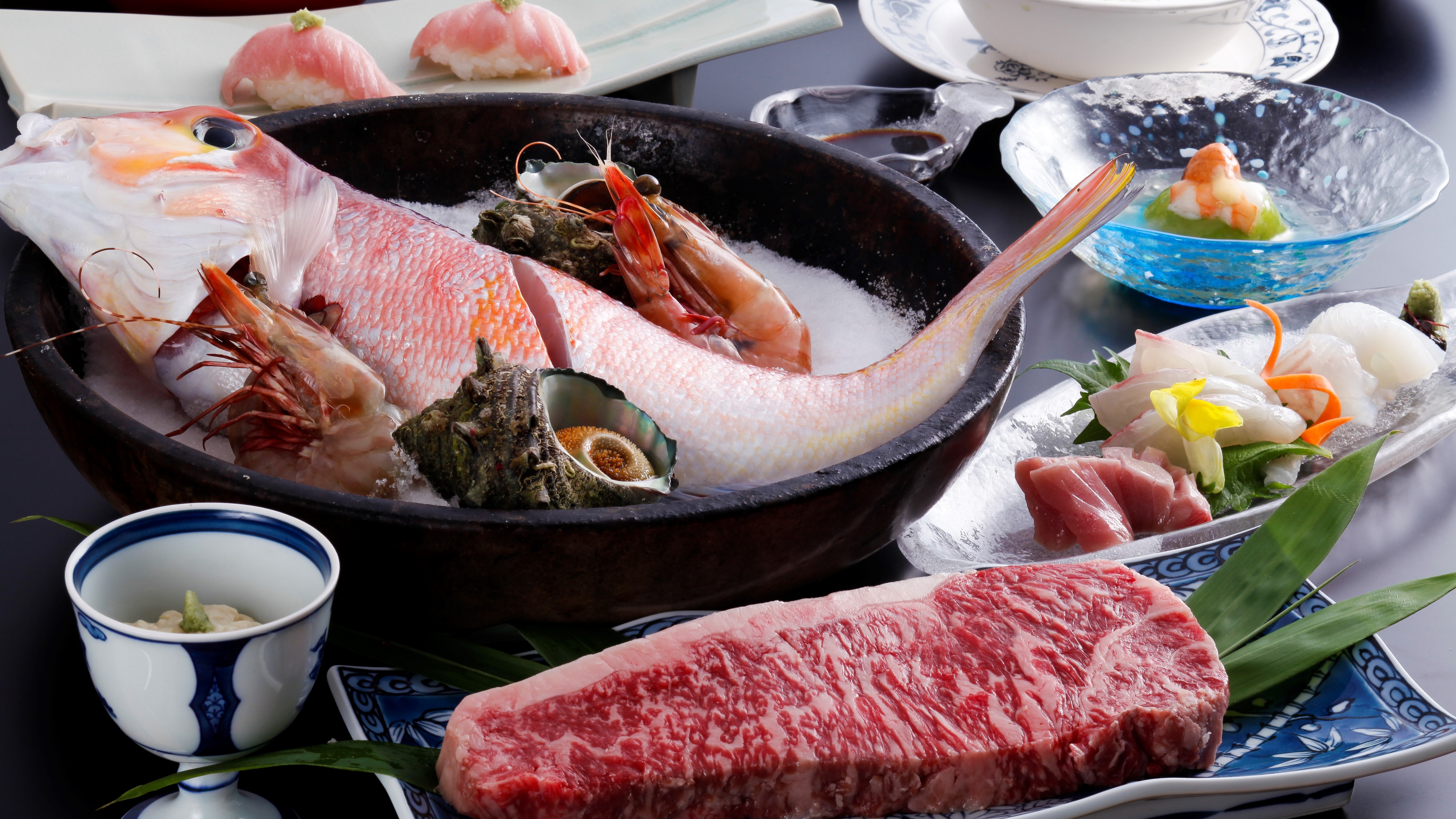 [Hải sản và thịt bò đen Nhật Bản] Khóa học Kaiseki
