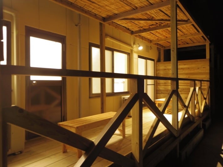 Inside the building.