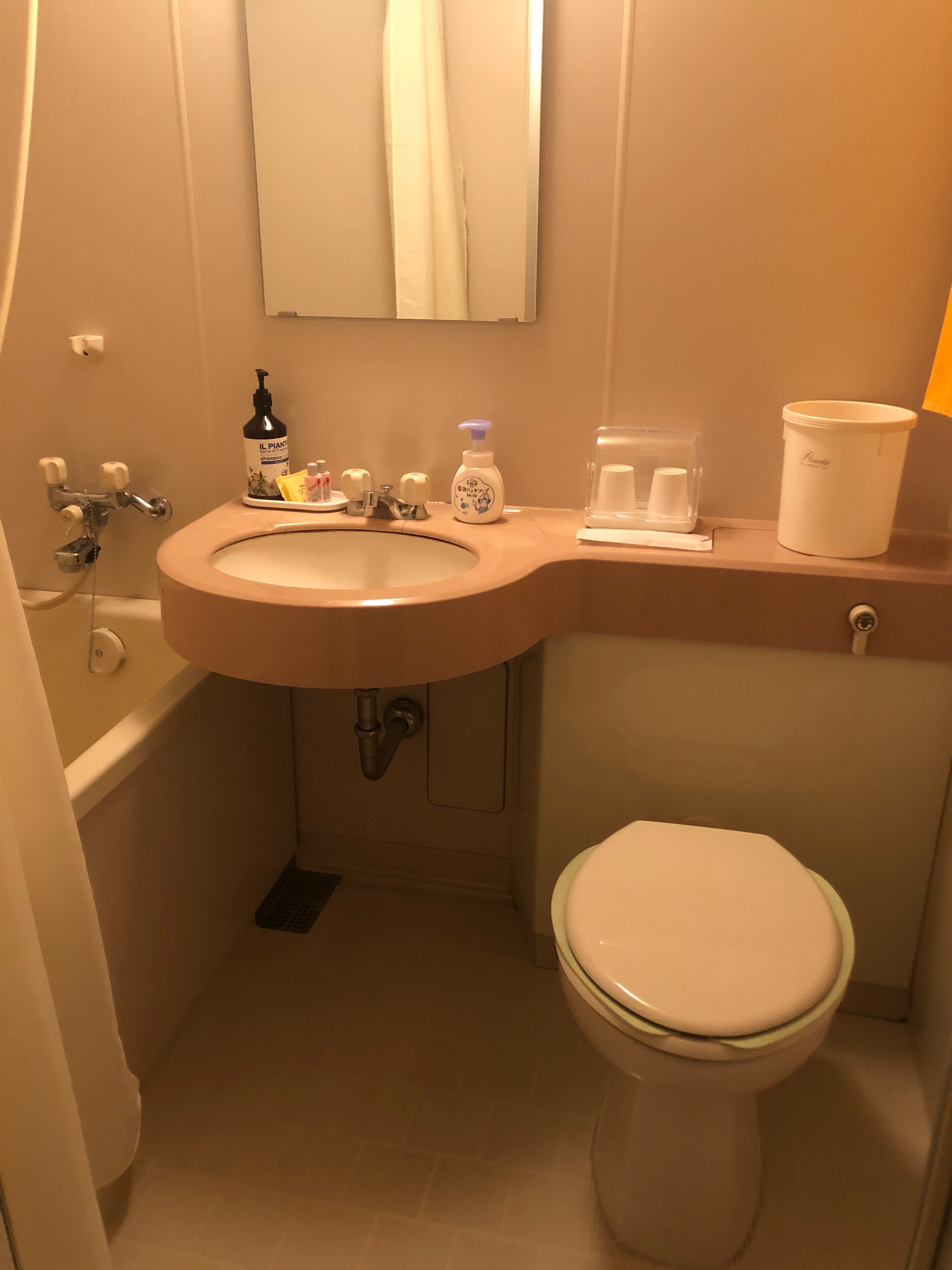 Twin beds, unit bathroom and toilet
