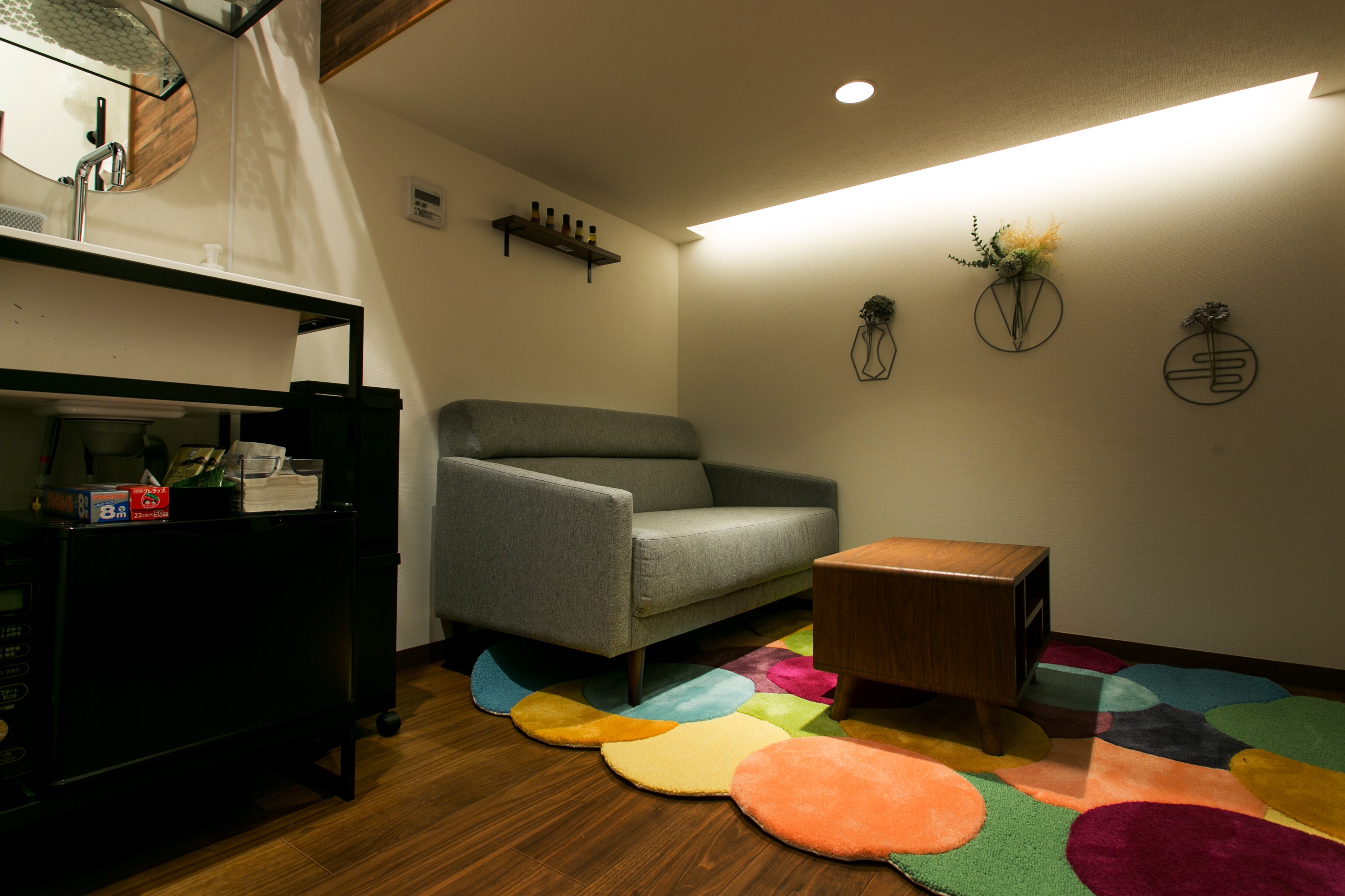 Standard double room interior (Some rooms may be reversed left to right.)