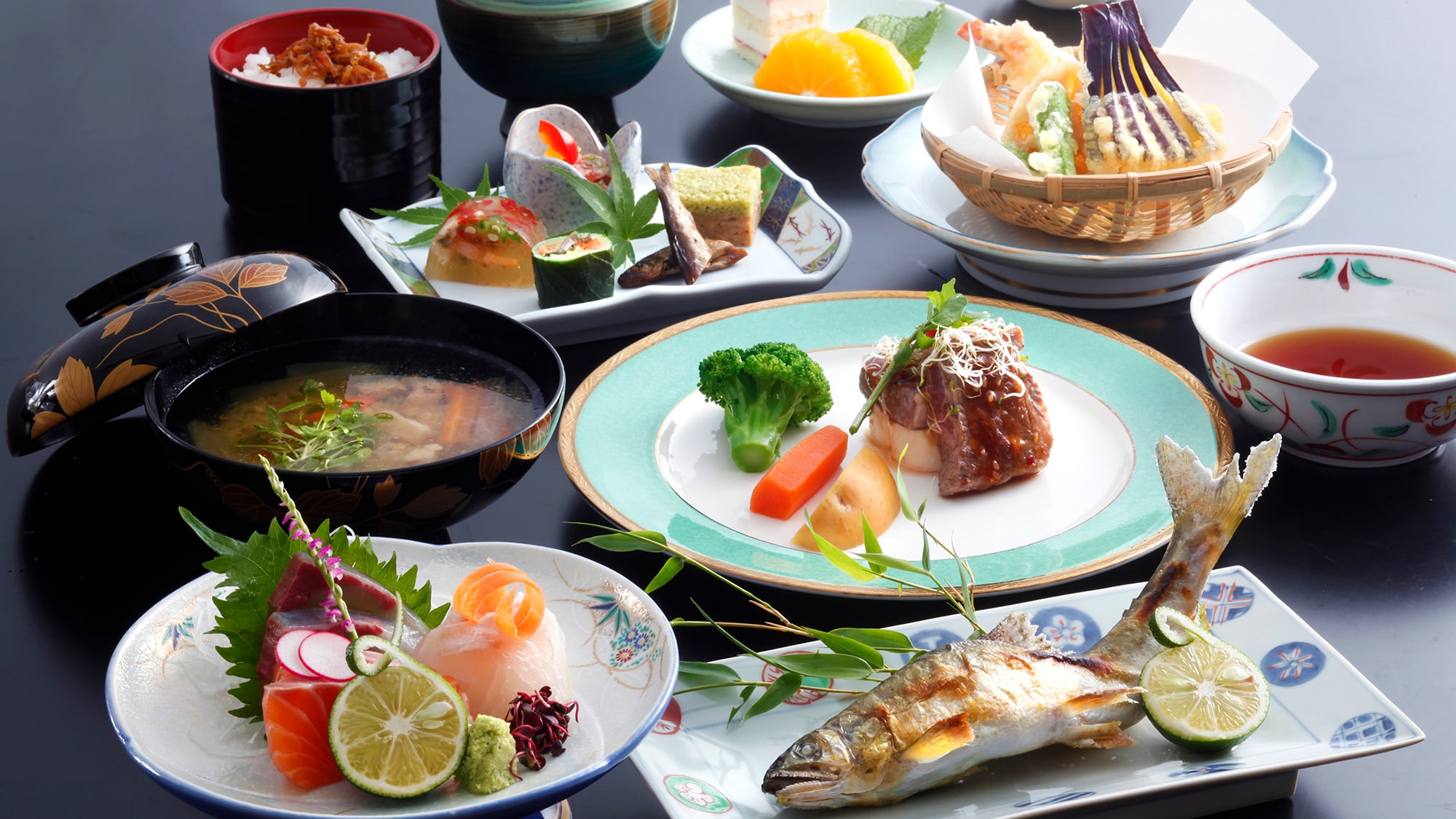 [Basic Kaiseki] Please enjoy the fruits of the mountains and sea such as "sashimi" and "fillet steak".
