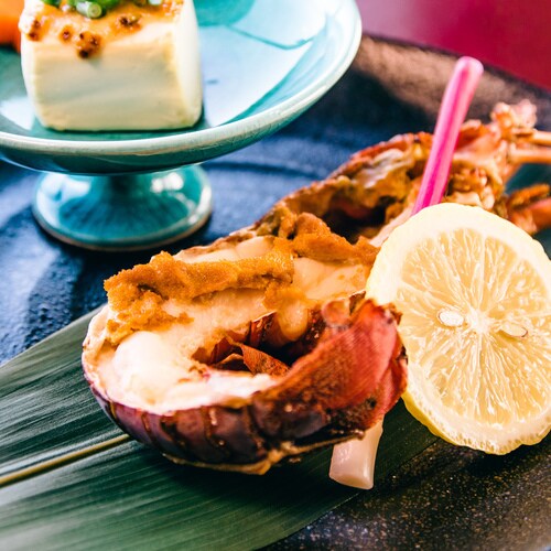 Grilled spiny lobster with sea urchin