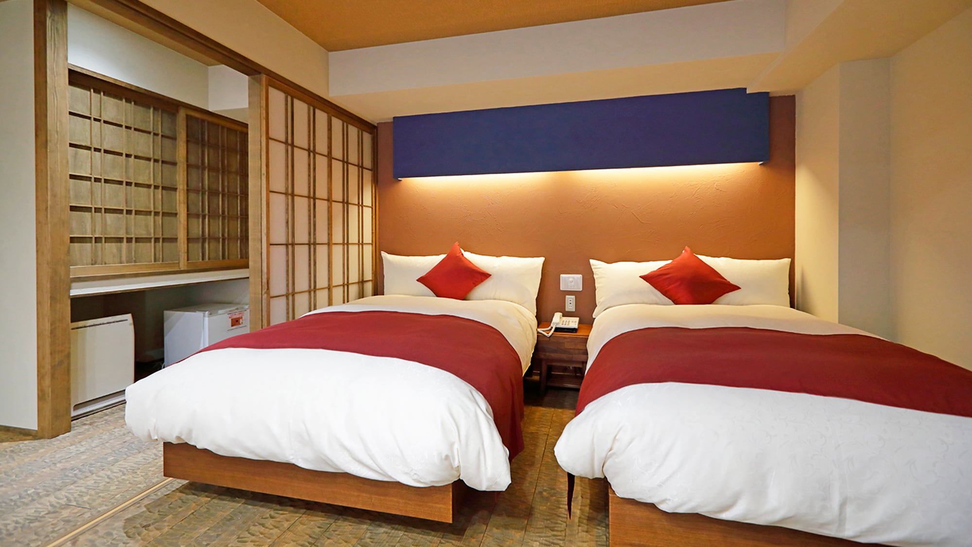 노천탕이있는 객실] 일본식 현대식! 노천탕이 있는 객실의 예. 푹신한 침실의 객실 유형.