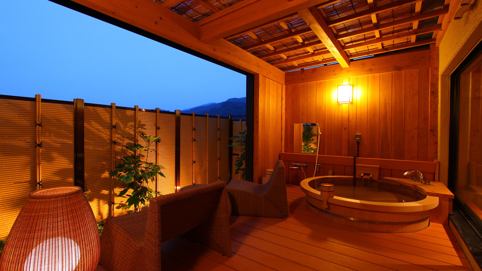 An example of a guest room with an open-air bath