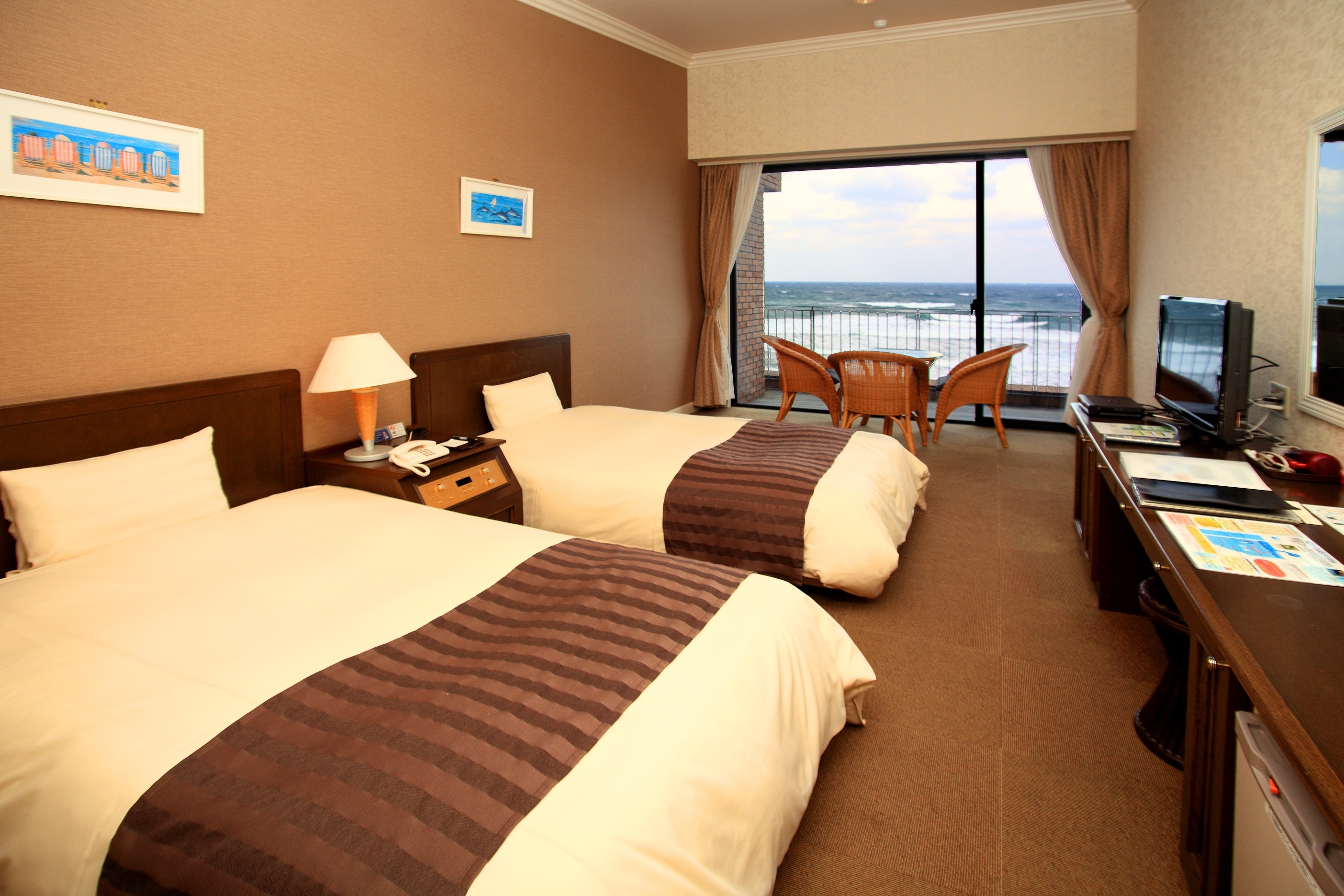 All rooms are twin and non-smoking [with ocean view and balcony]