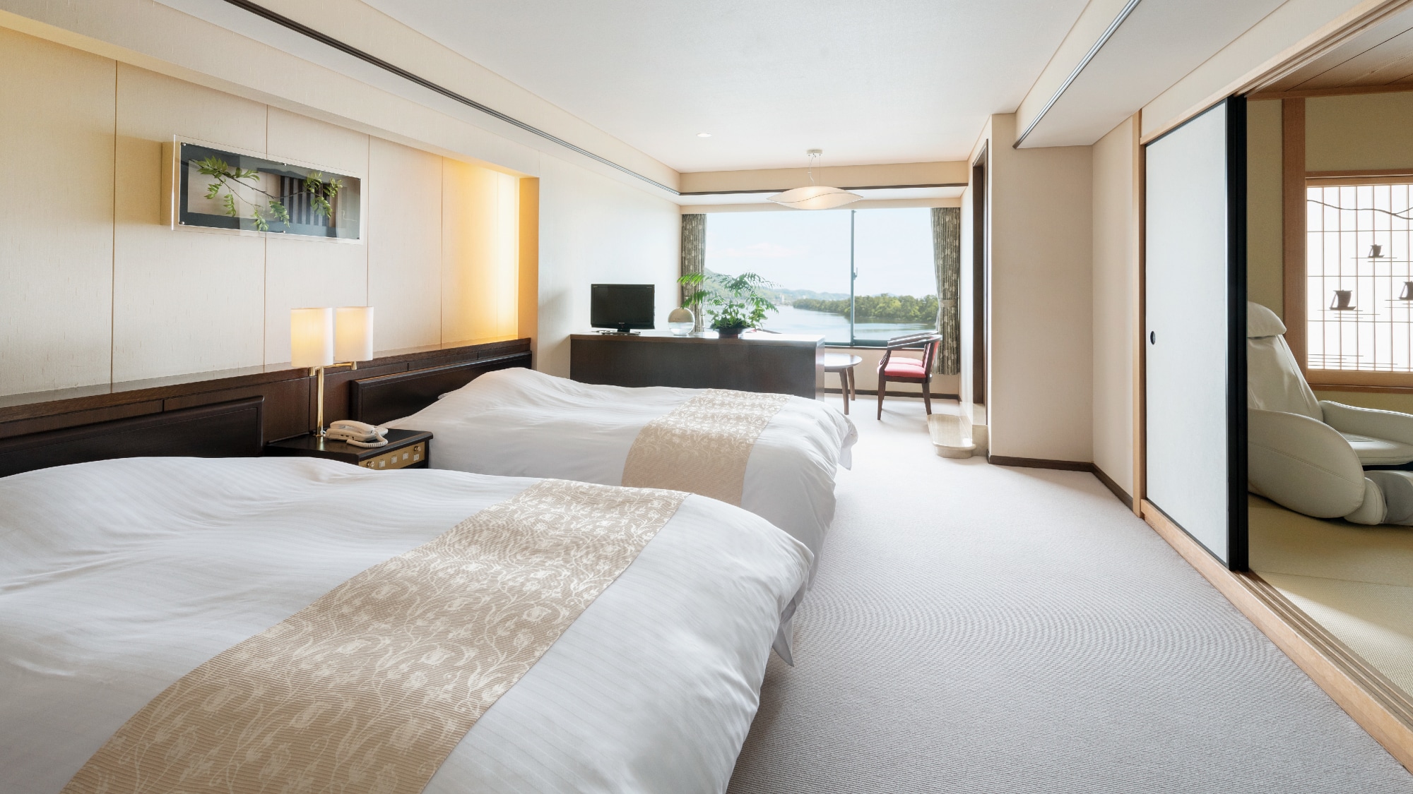 Kamar spesial dengan pemandian terbuka (kamar bergaya Jepang + tempat tidur twin)