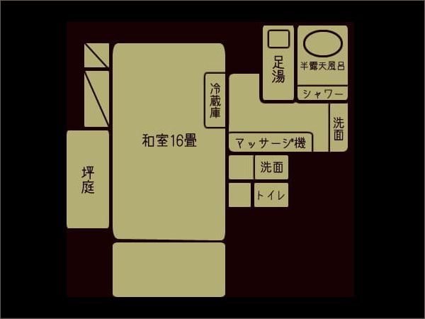 [Hanamizuki・Non-smoking] Room layout with semi-open-air bath