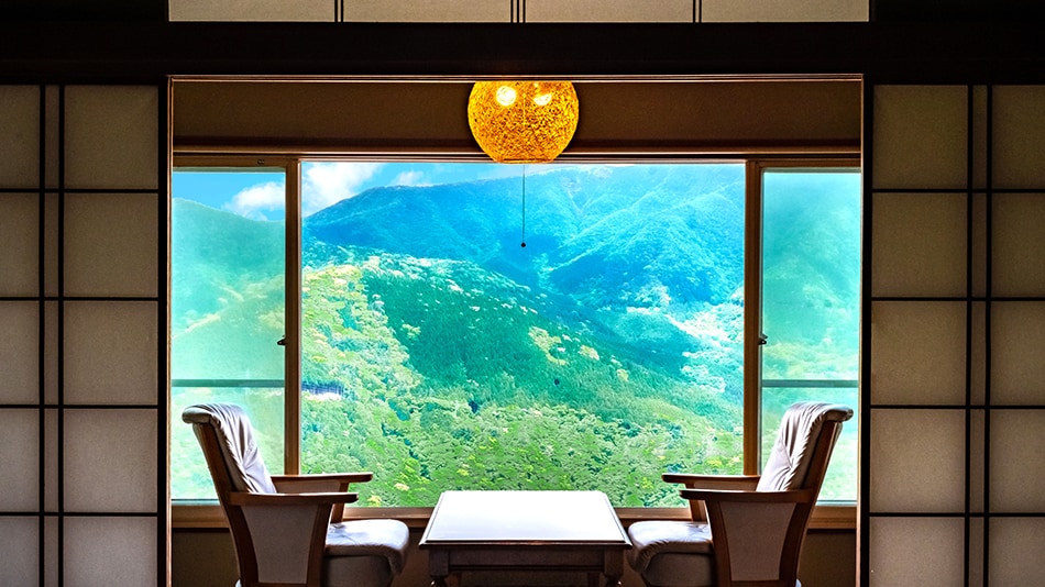 "Example of the view from the guest room" A hotel located on a hill 800m above sea level