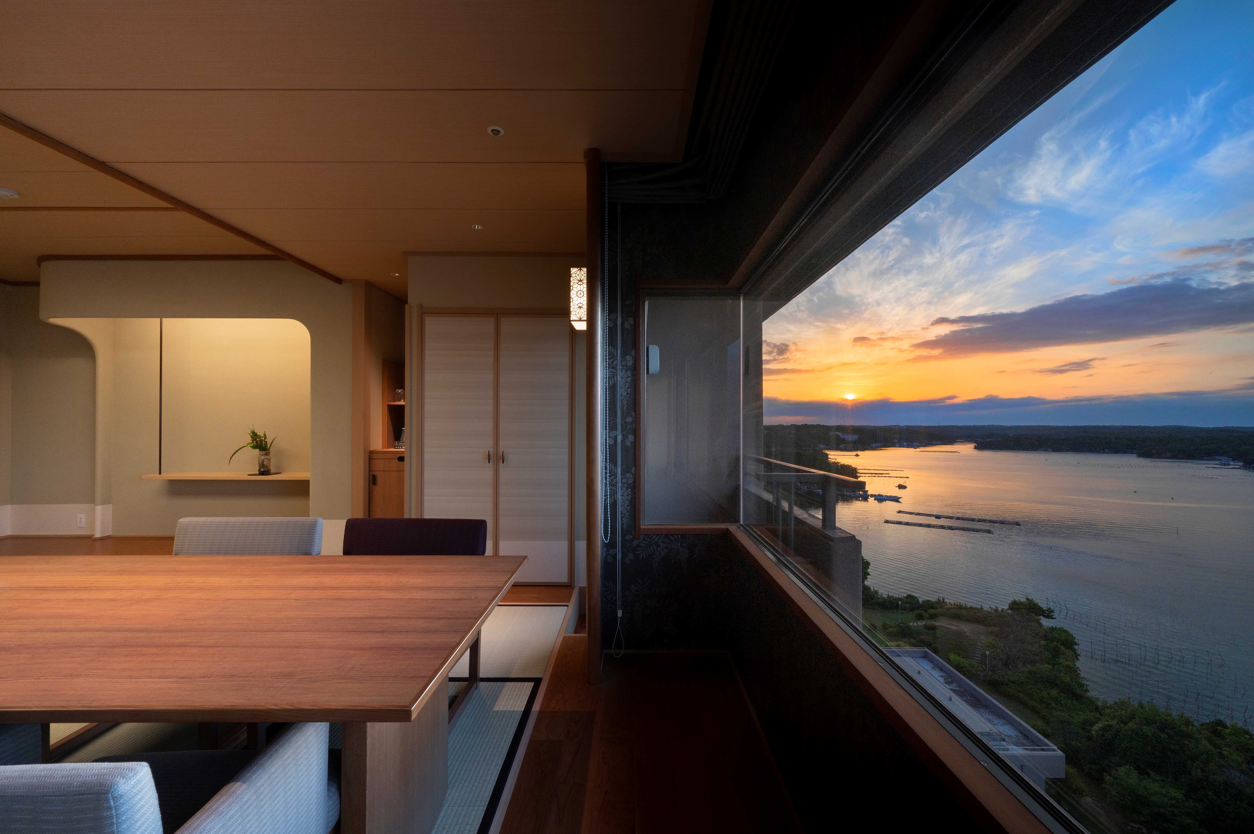 Morning view from a pure Japanese-style room on the special floor "Suikei"
