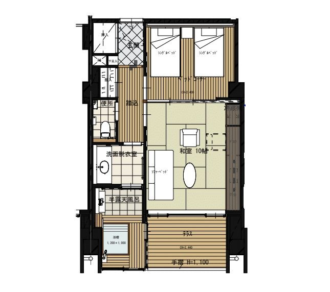 [Shimizutei] Guest room image (plan view) / Twin bedroom (Japanese-style room 10 tatami mats)