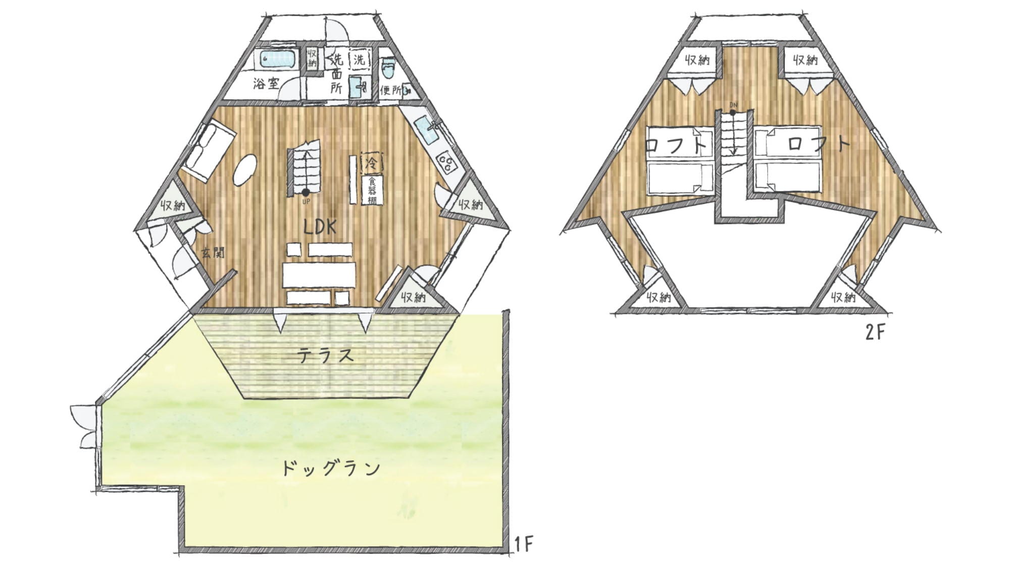 [Hot spring + loft rental villa] Q type (dog run 70m2) KQ floor plan