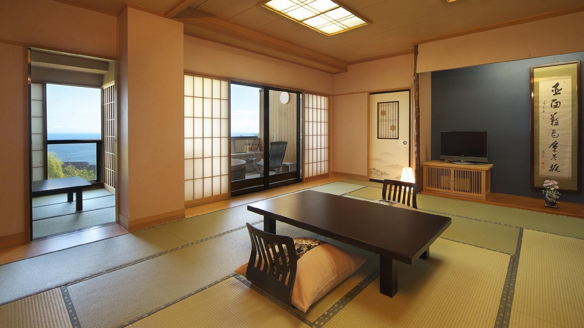 [Relaxing Japanese-style room] Fishing fire 1st floor 12 tatami Japanese-style room + private room with open-air bath (children allowed)