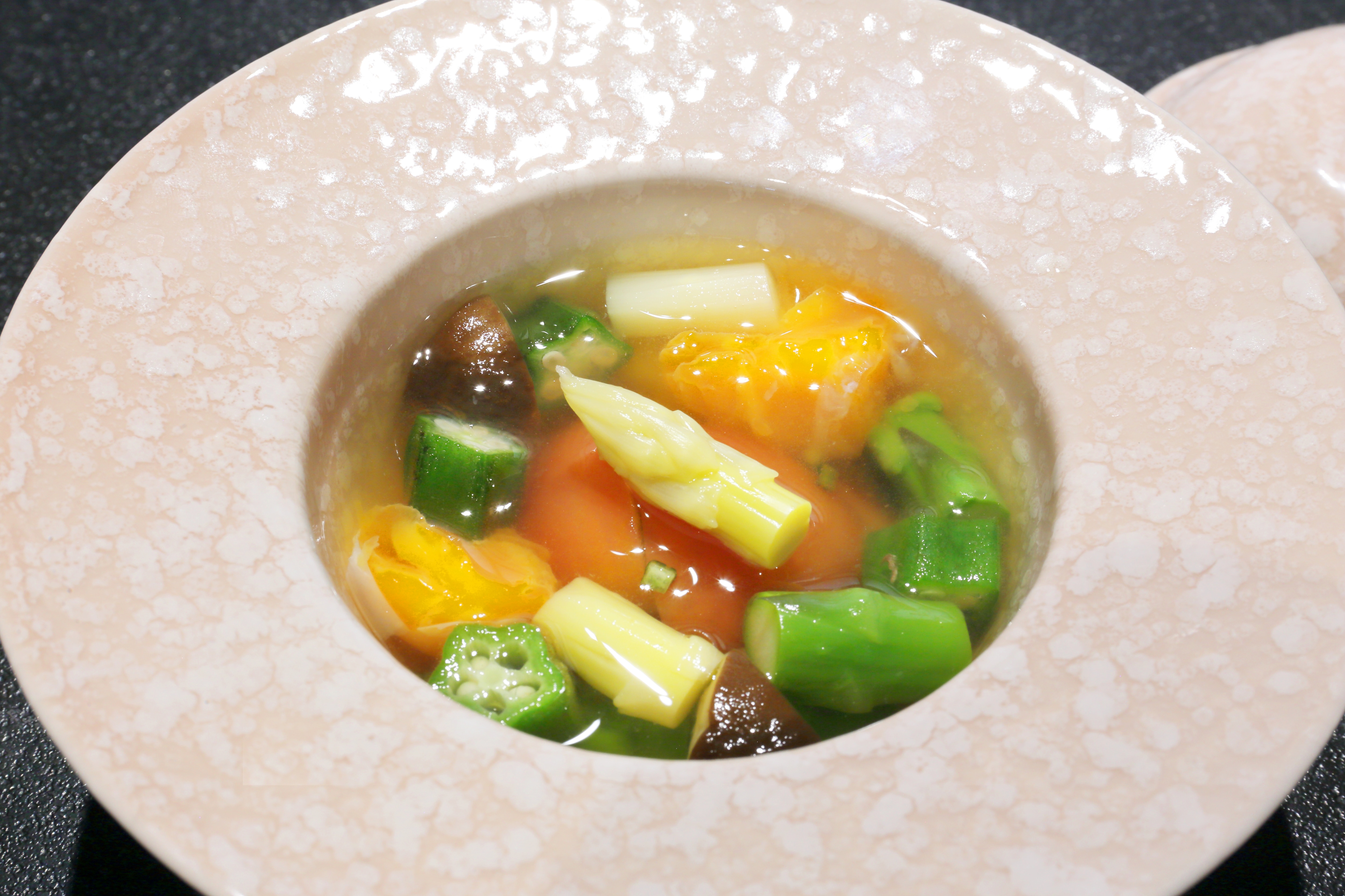 Food Palate Cleanser / Summer: Summer vegetable salad, okra, asparagus, fruit tomato