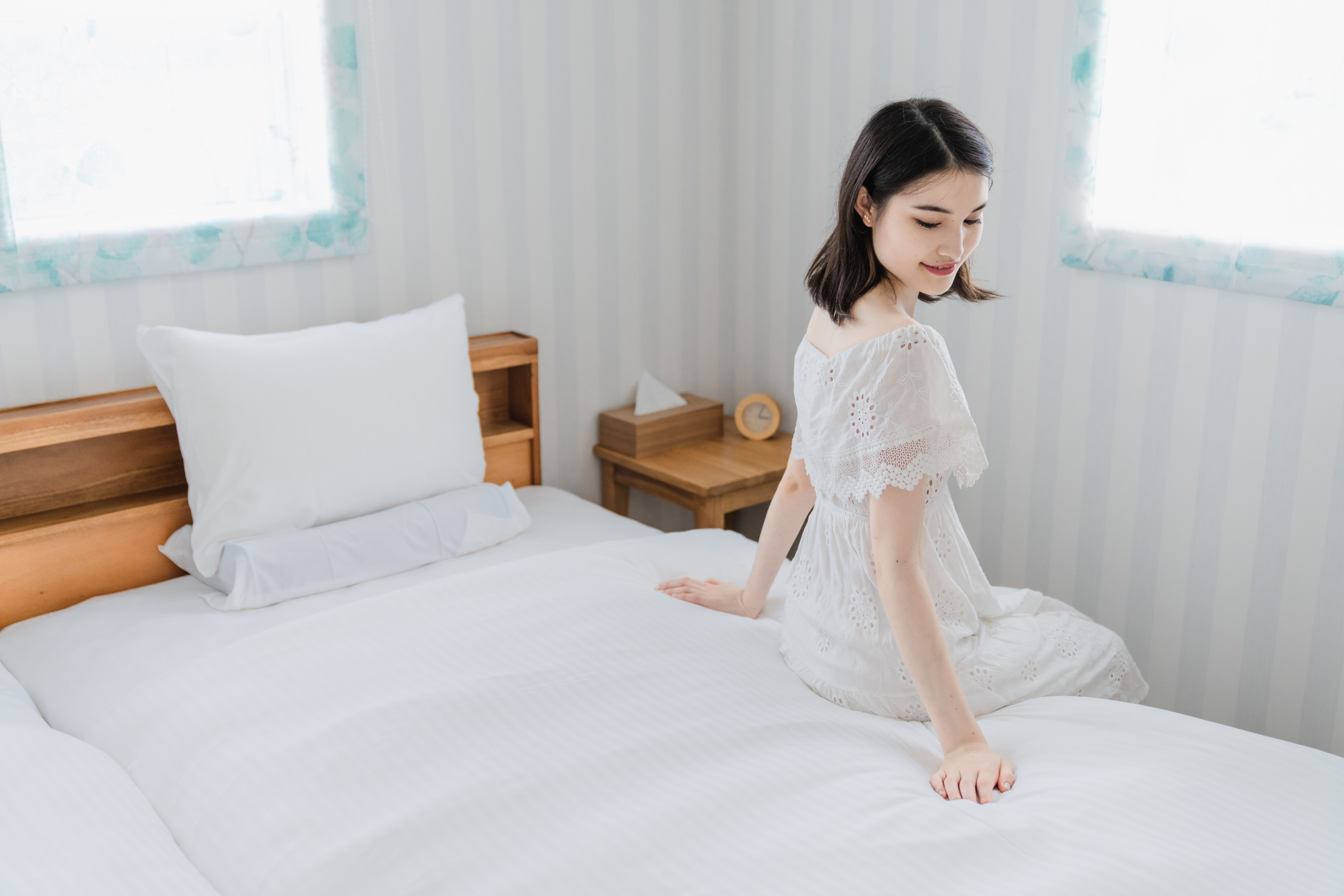 All rooms are equipped with comfortable, custom-made beds.
