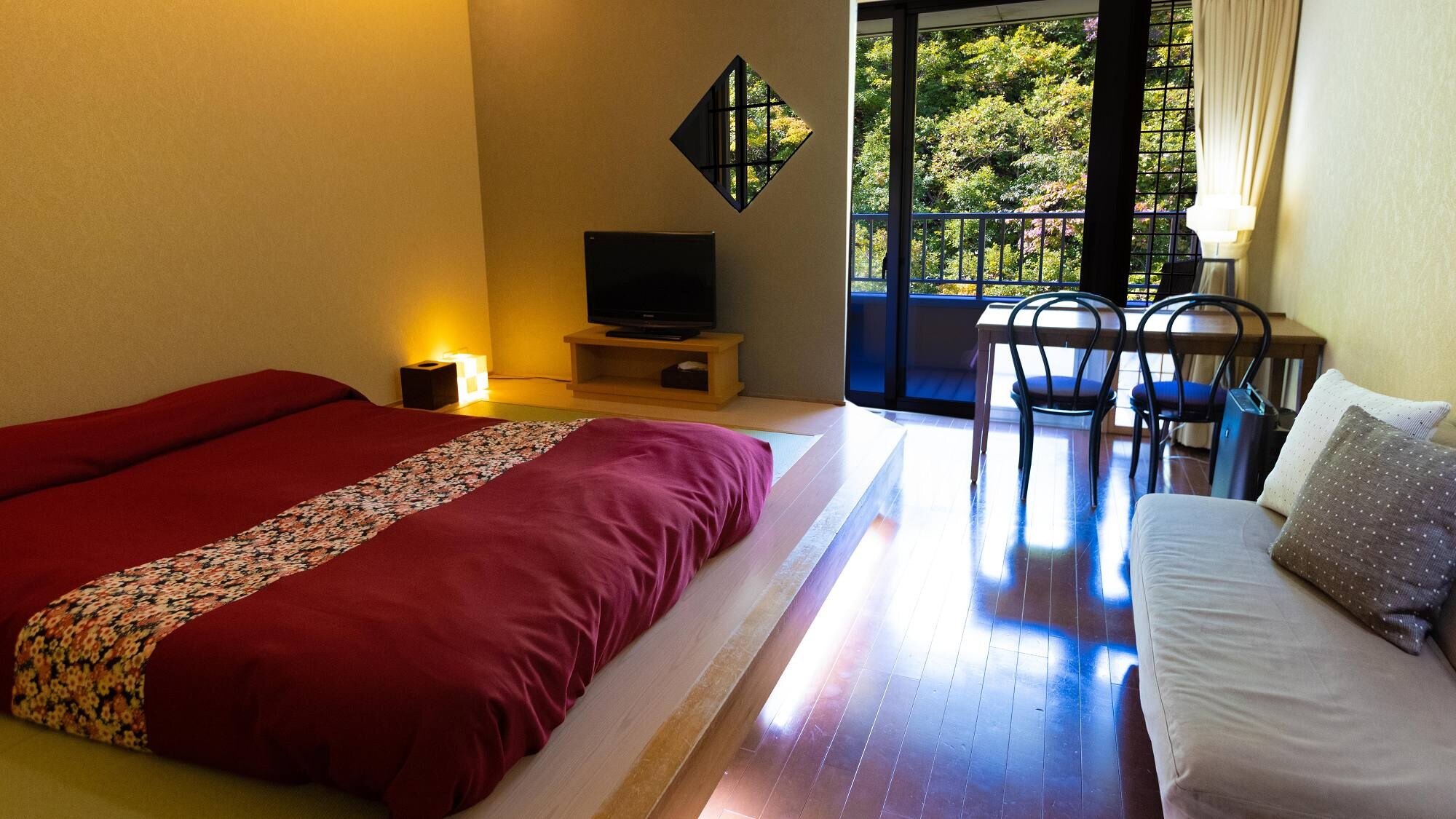 [Example of guest room] Guest room with open-air bath in the annex (double) & hellip; New style room with Japanese style bed and shower booth.
