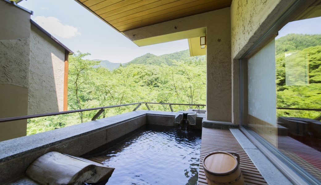 Japanese-style Room A: Open-air bath in guest room